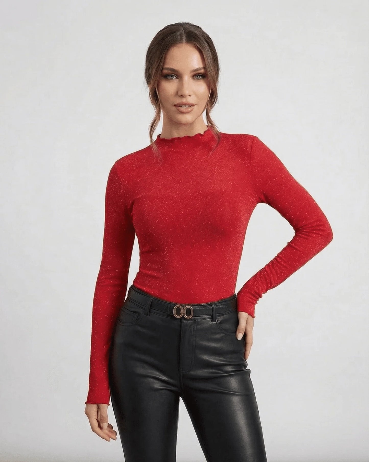 Lotte Dames Top | Glitterdetails | Geribbelde Boord