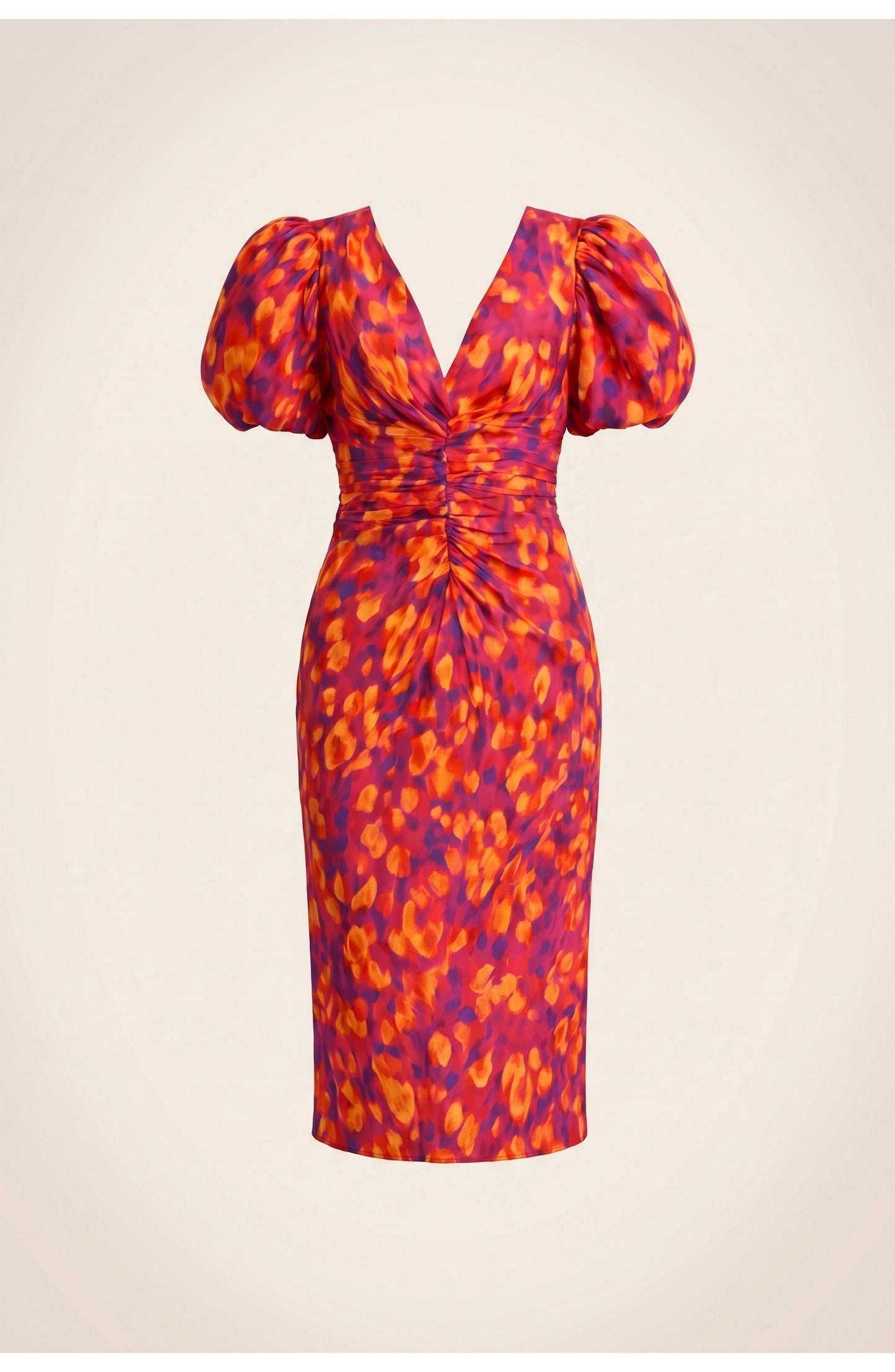Ariane Dames Midi Jurk | Pofmouwen | Bloemenprint