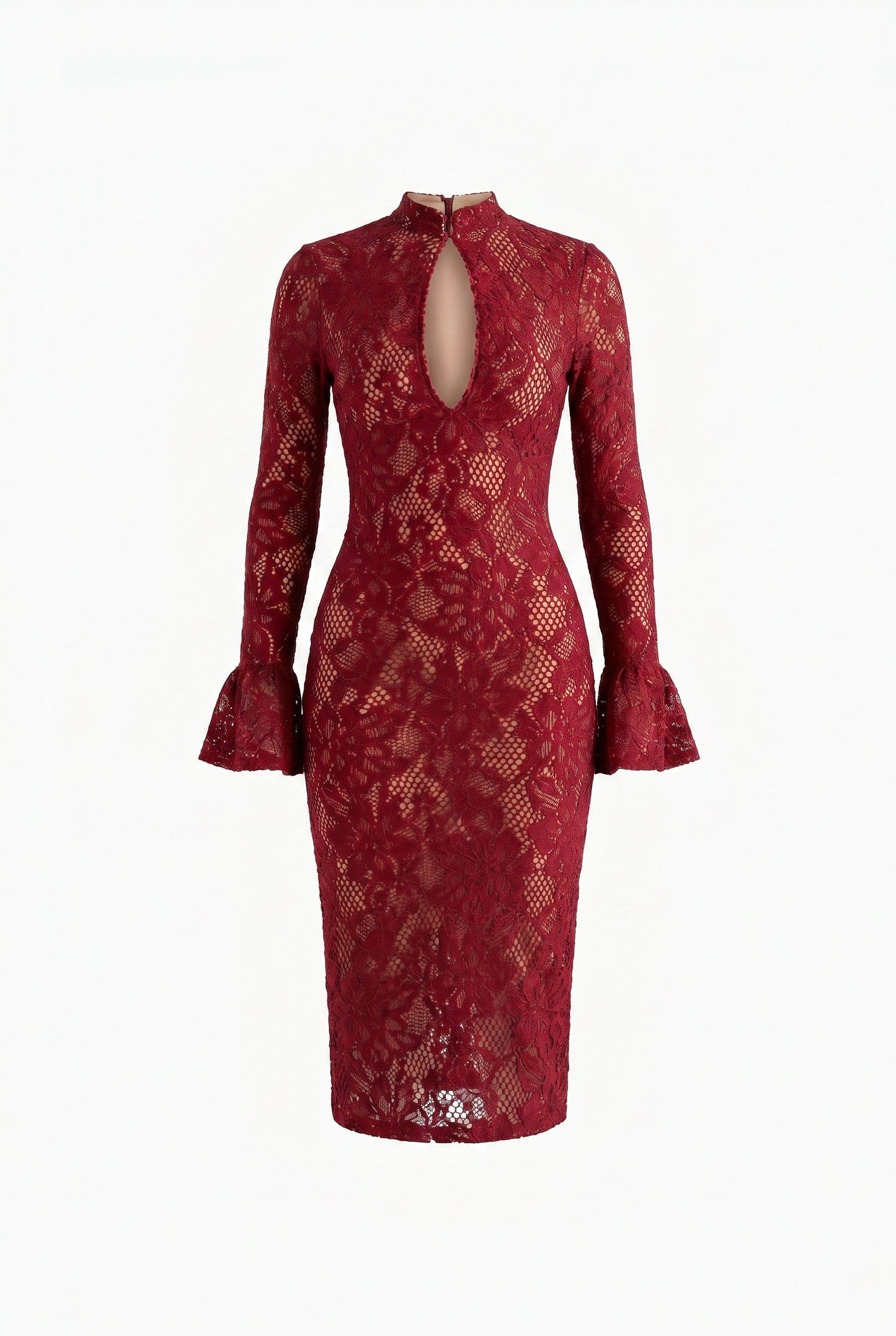 Eloïse Women's Midi Dress | Lace Bodycon | Keyhole Neckline & Flared Sleeves