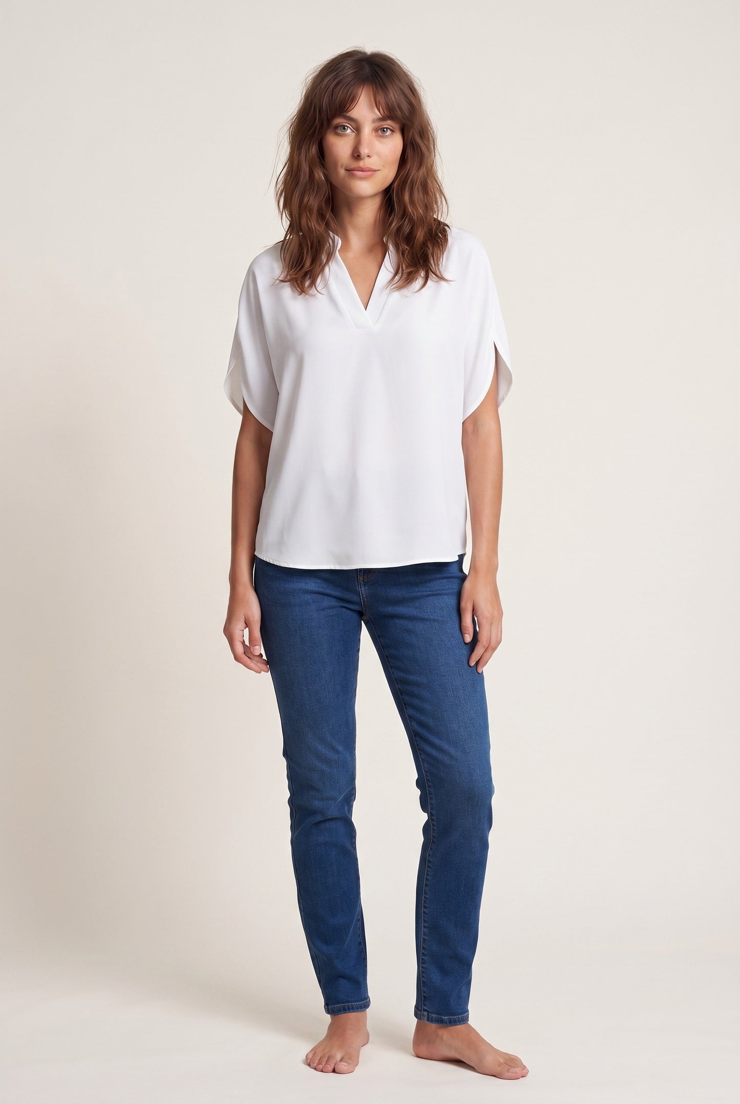 Ginette Dames Blouse | V-Hals | Korte Omgeslagen Mouwen