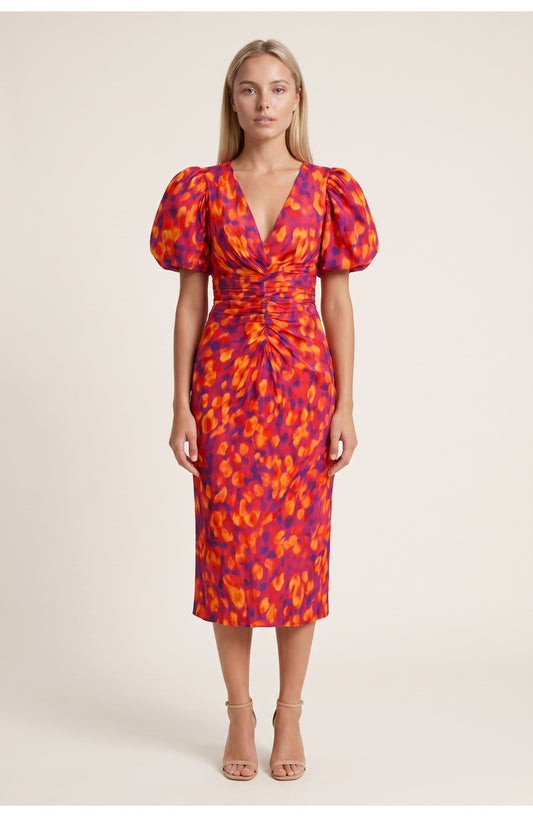 Ariane Women's Midi Dress | Puff Sleeves | Floral Print