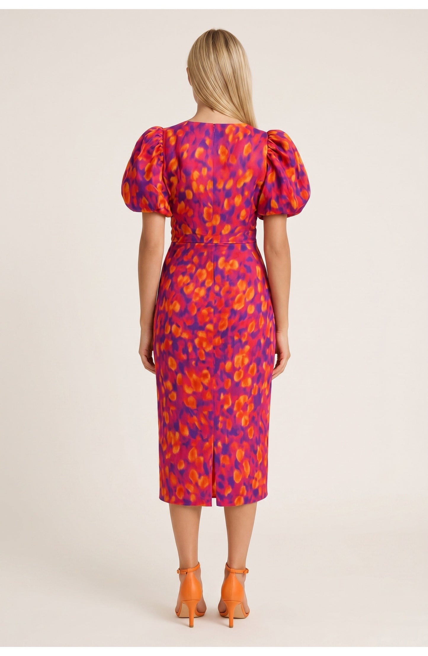 Ariane Dames Midi Jurk | Pofmouwen | Bloemenprint