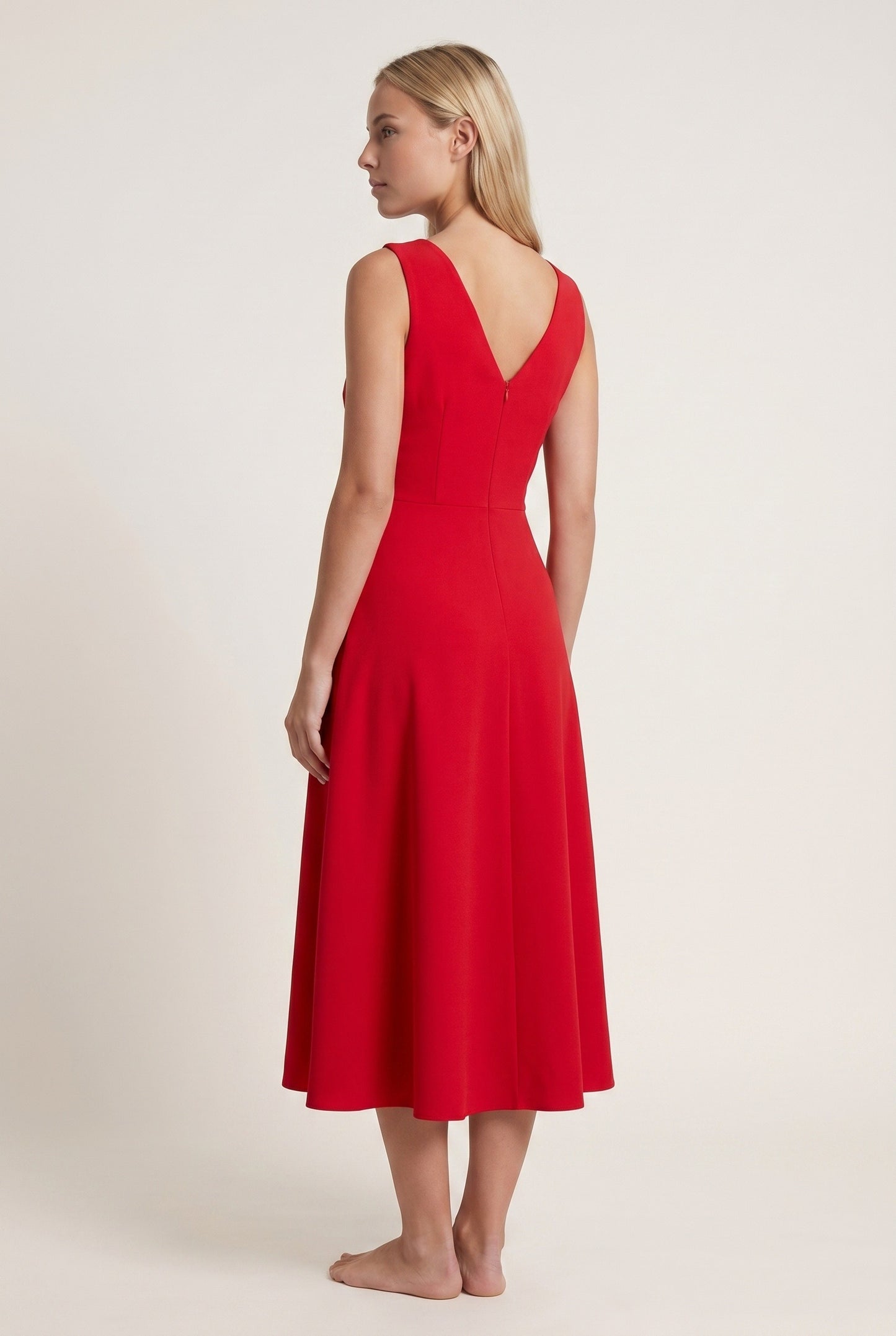 Olive Dames Midi Jurk | Overslag V-Hals | Uitlopende A-Lijn Rok