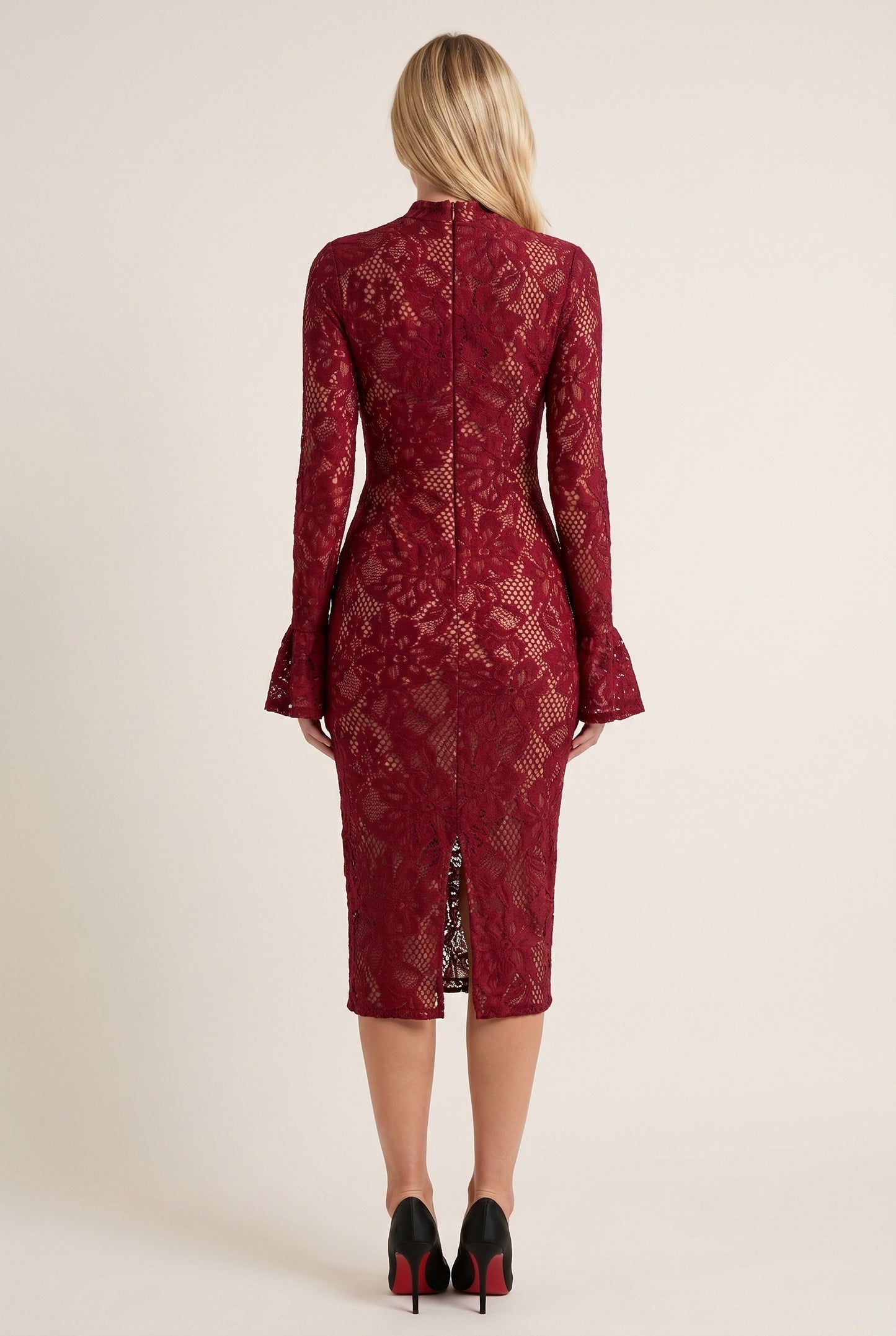 Eloïse Women's Midi Dress | Lace Bodycon | Keyhole Neckline & Flared Sleeves