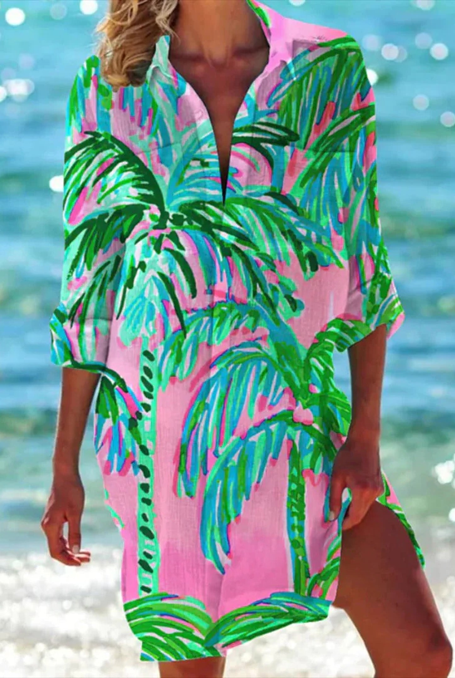 Fortunée Dames Midi Jurk | Overhemdkraag | Verschillende Print