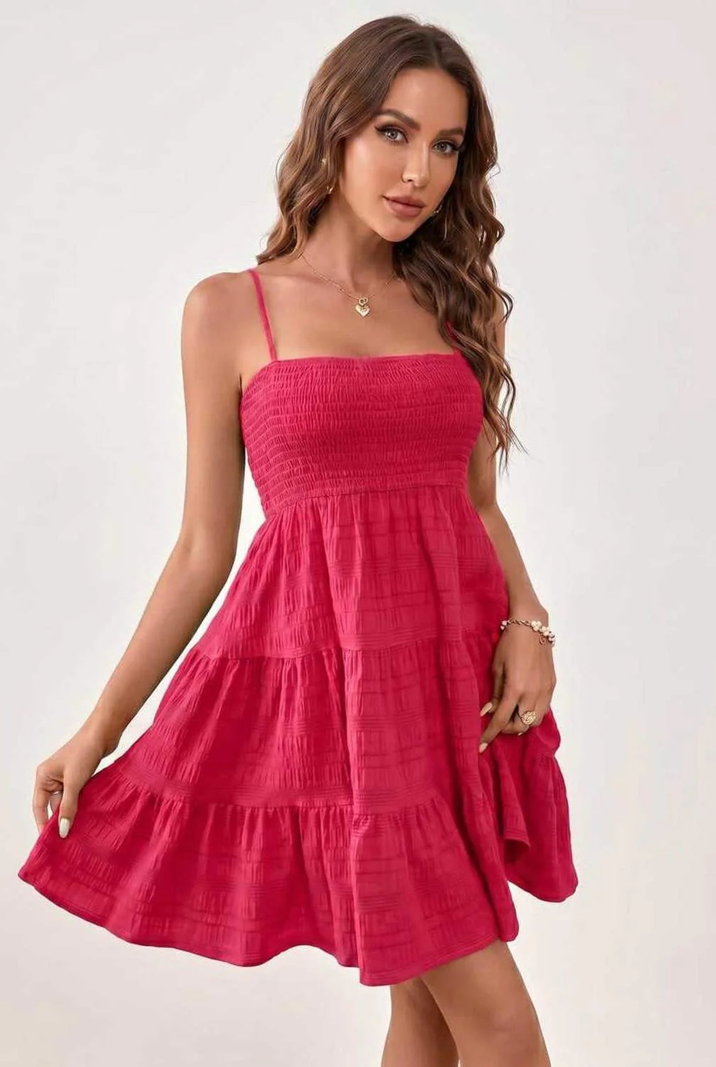 Mélina Dame Mini Kjole | Smocket Bandeau Top | Lagdelte Lagkjole