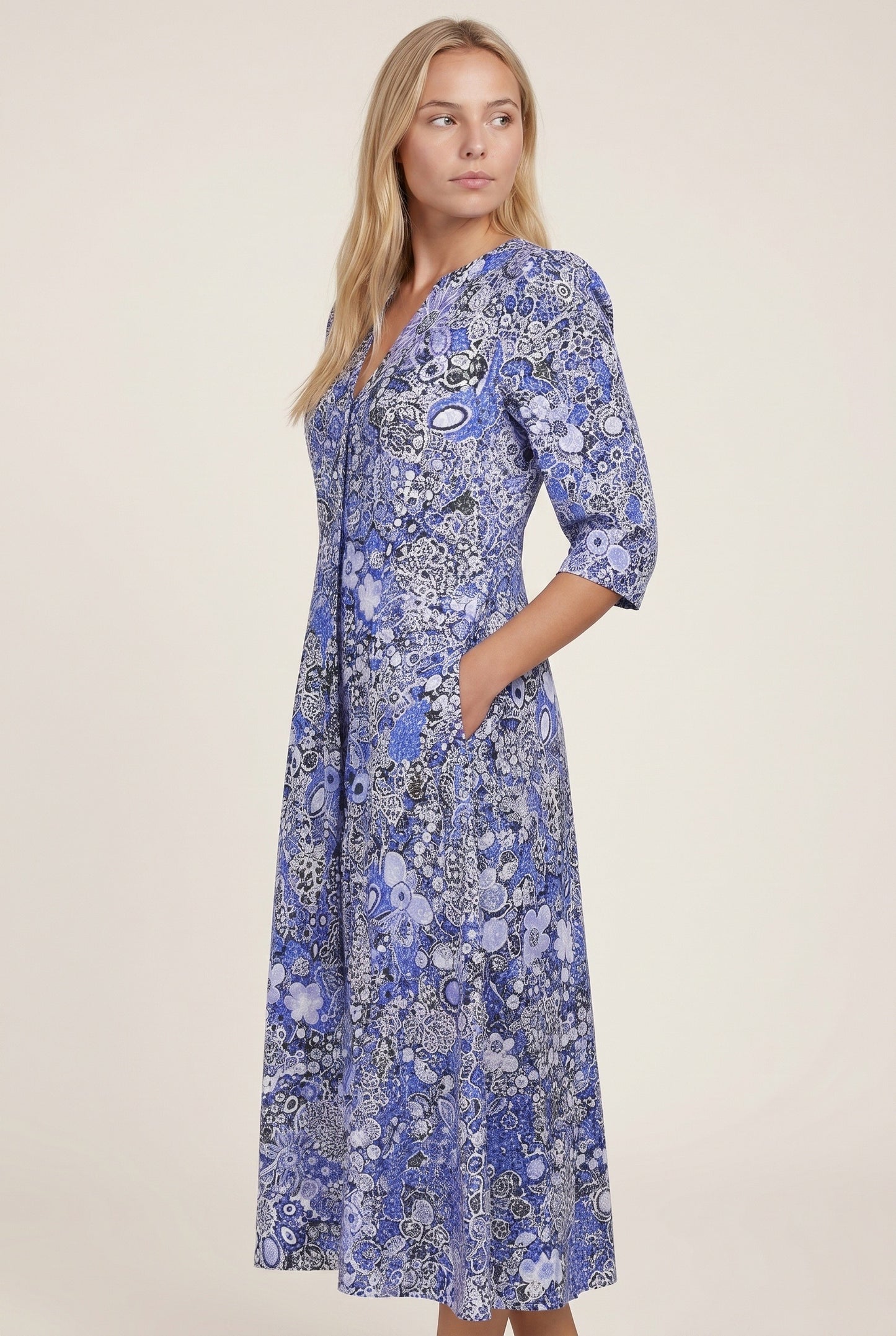 Nelly Dames Midi Jurk | V-Hals | Bloemenprint