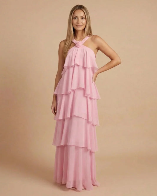Millie Ladies Maxi Dress | Halterneck | Layered Ruffles
