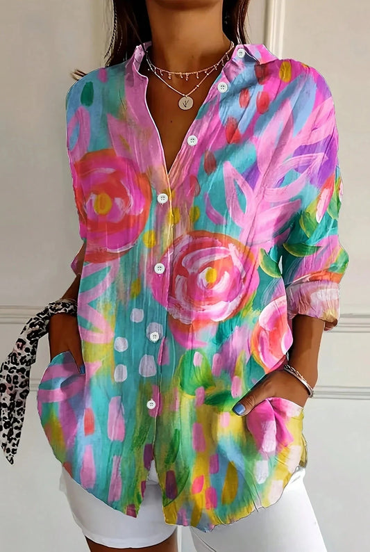 Bernarde Dames Top | Geschilderde Bloemenprint | Oversized Pasvorm