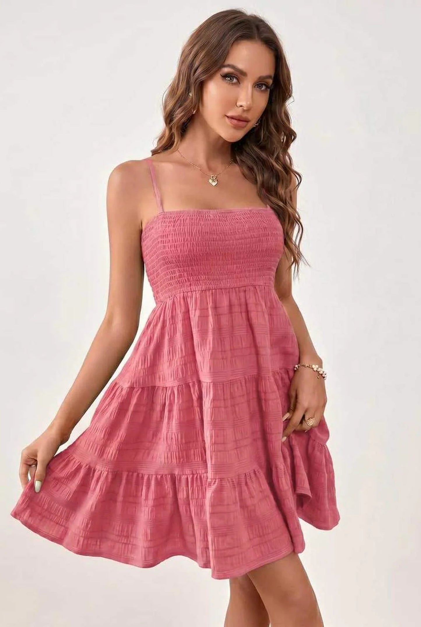 Mélina Dame Mini Kjole | Smocket Bandeau Top | Lagdelte Lagkjole