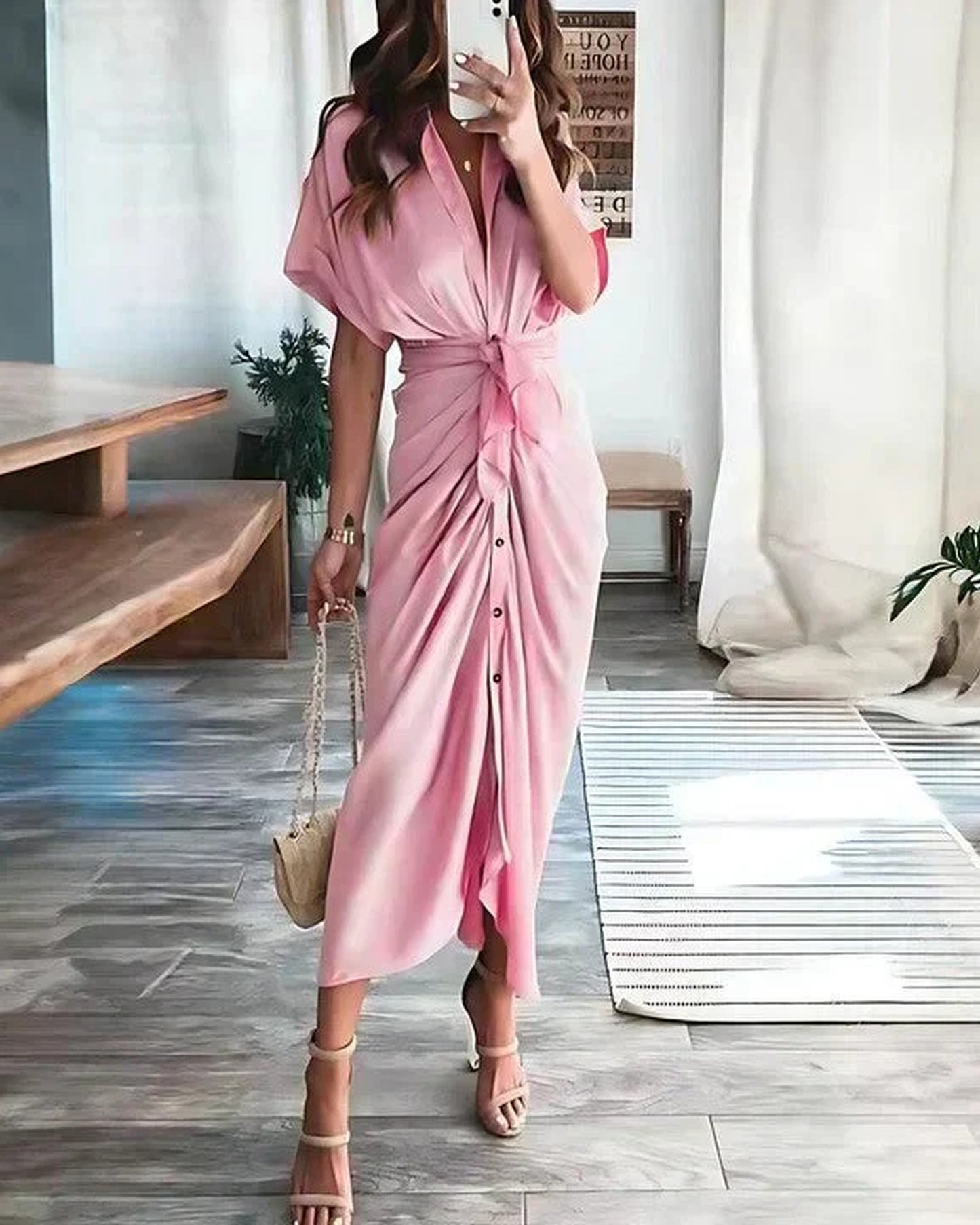 Marianne Women's Midi Dress | Wrap Design | Short Sleeves
