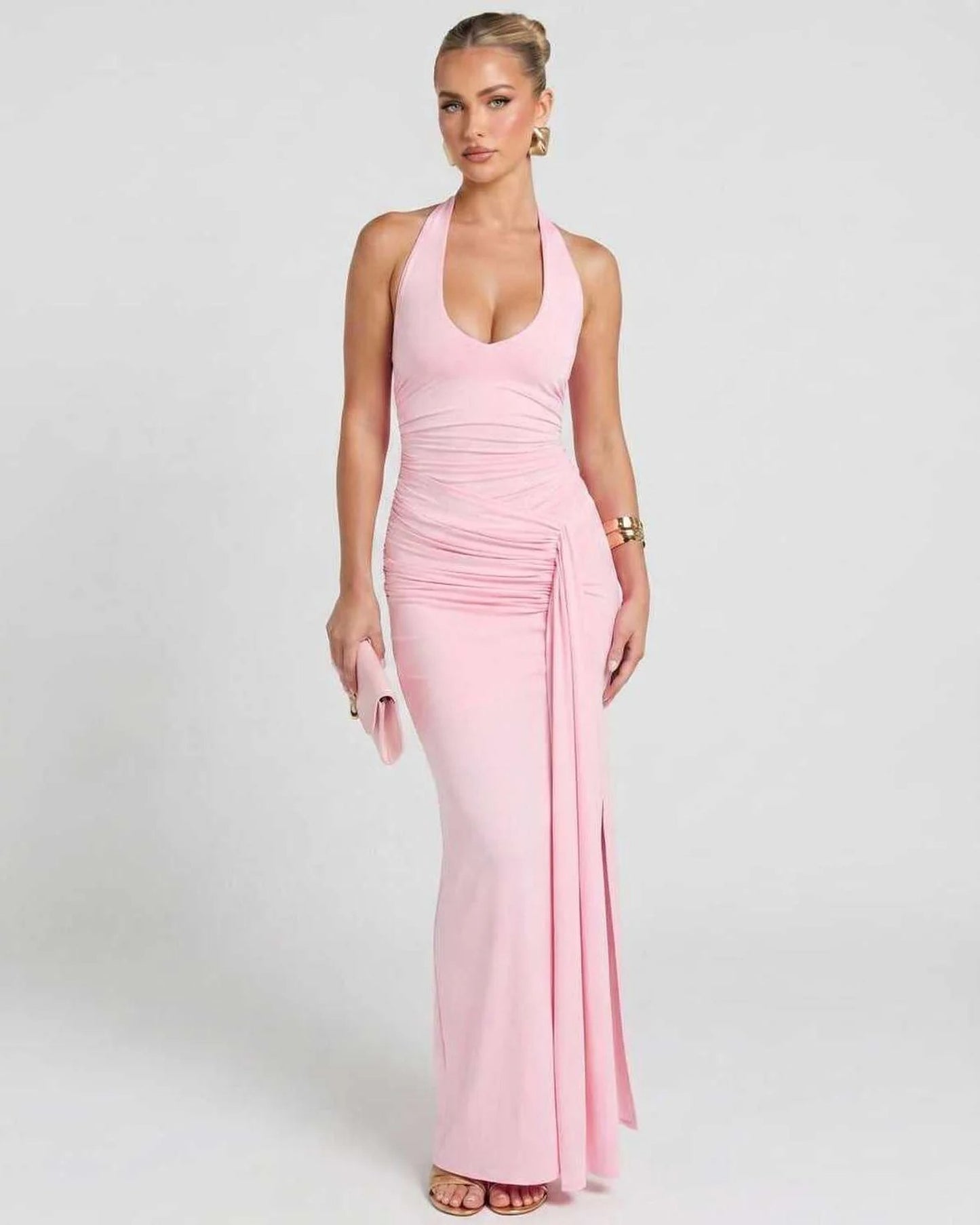 Réjane Dames Maxi Jurk | Halterneck | Hoge Split