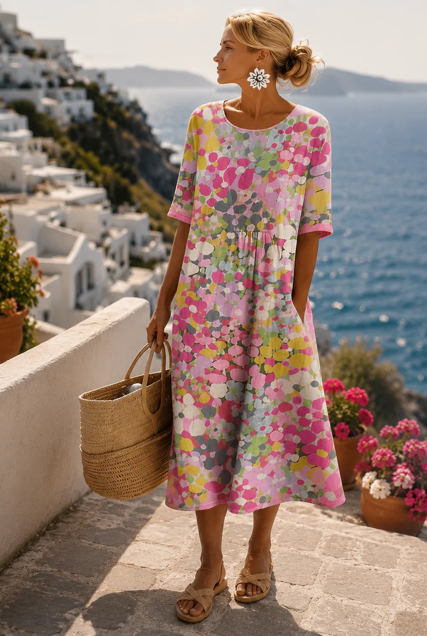 Davina Dames Midi Jurk | Polkadot | Korte Mouwen