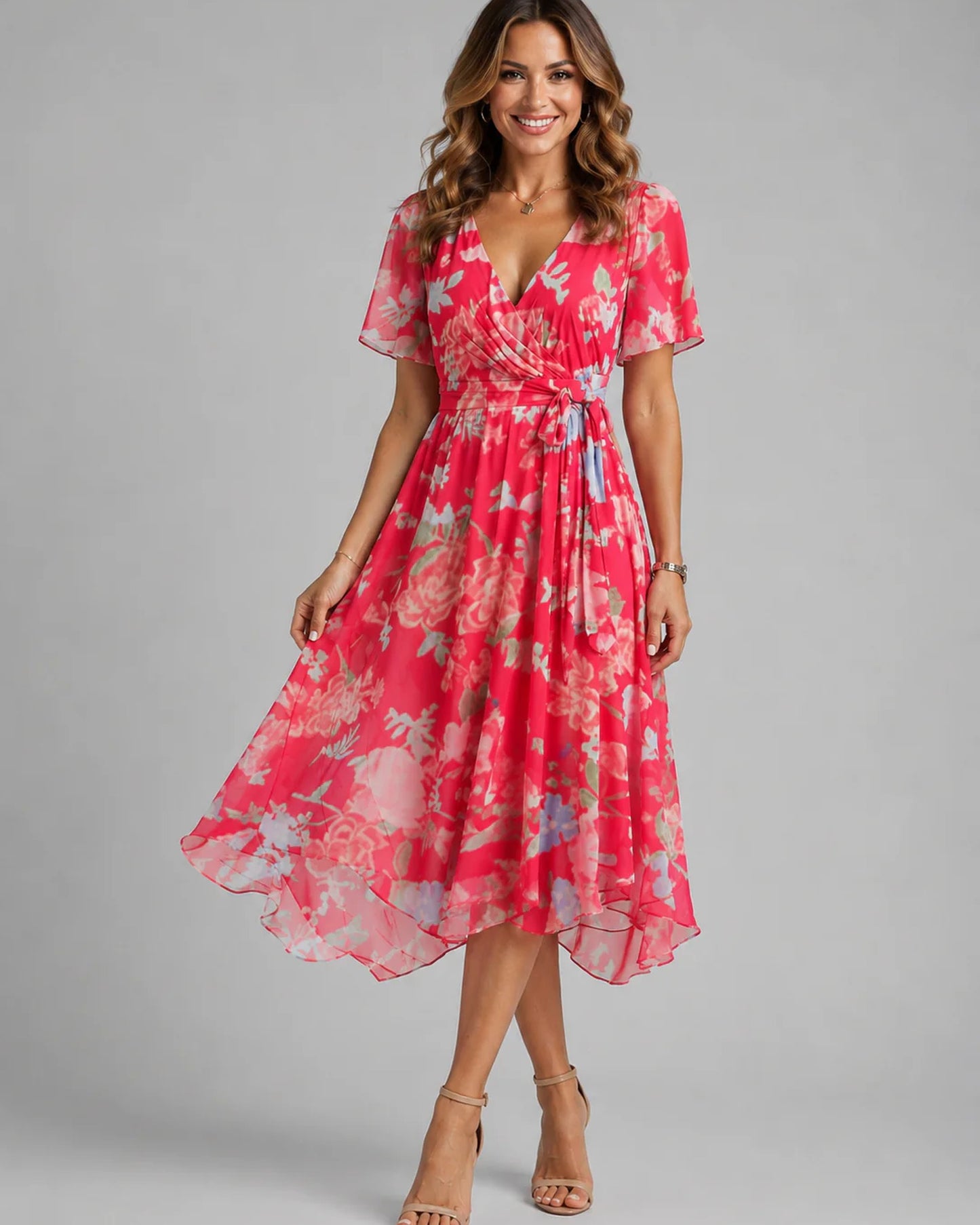Antonietta Ladies Midi Dress | V-Neck | Floral-print