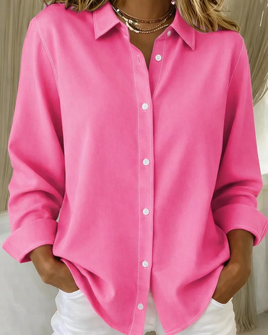 Clarise DamesBlouse | Kraag en Knoopsluiting | Losvallend | Lange Mouwen