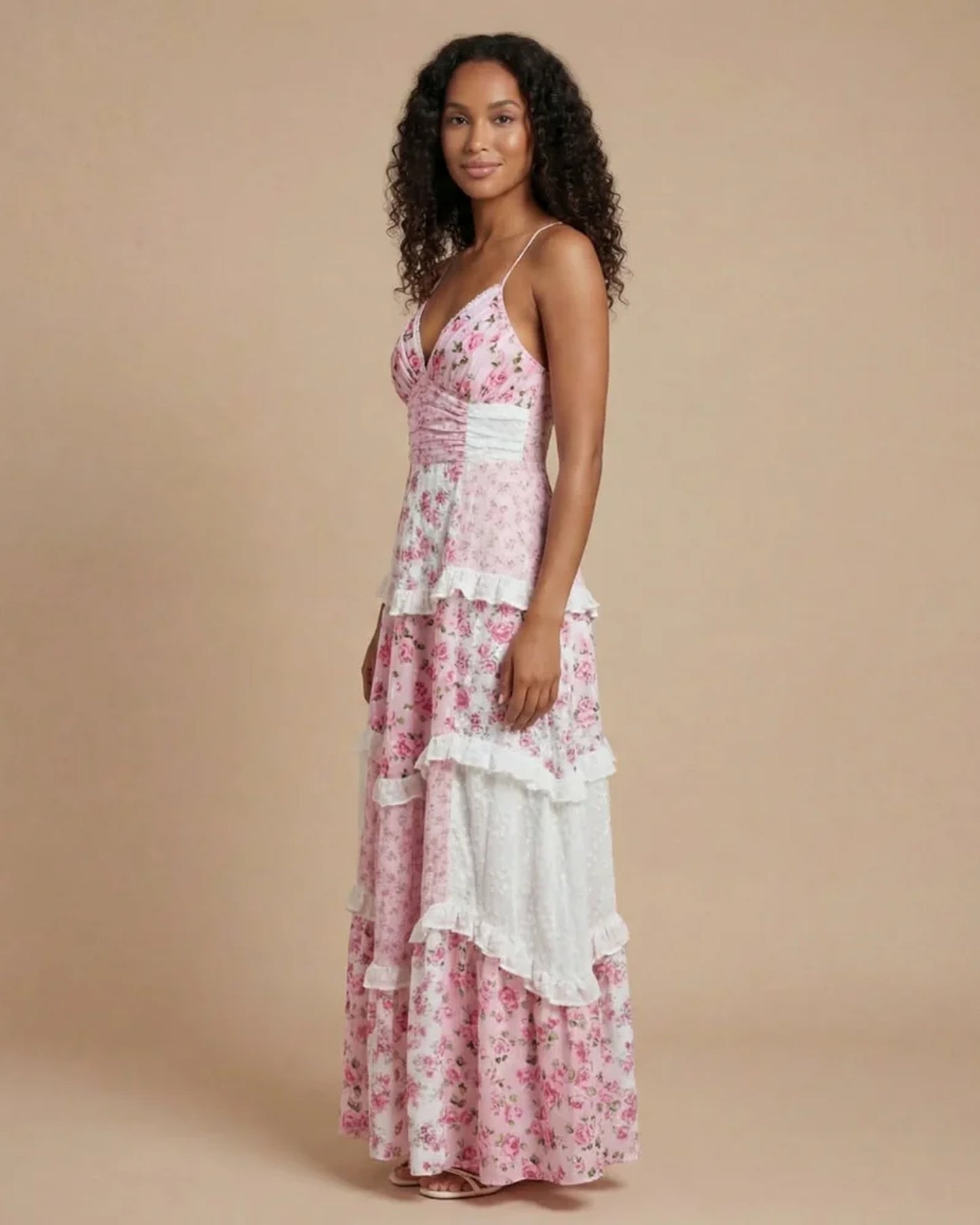 Maryline Dames Maxi Jurk | Gelaagde Ruches | Open Rug