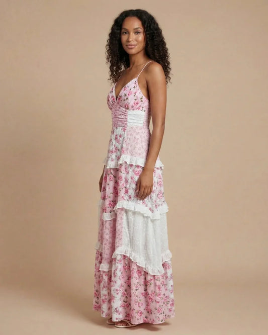 Maryline Women's Maxi Dress | Layered Ruffles | Open Back
