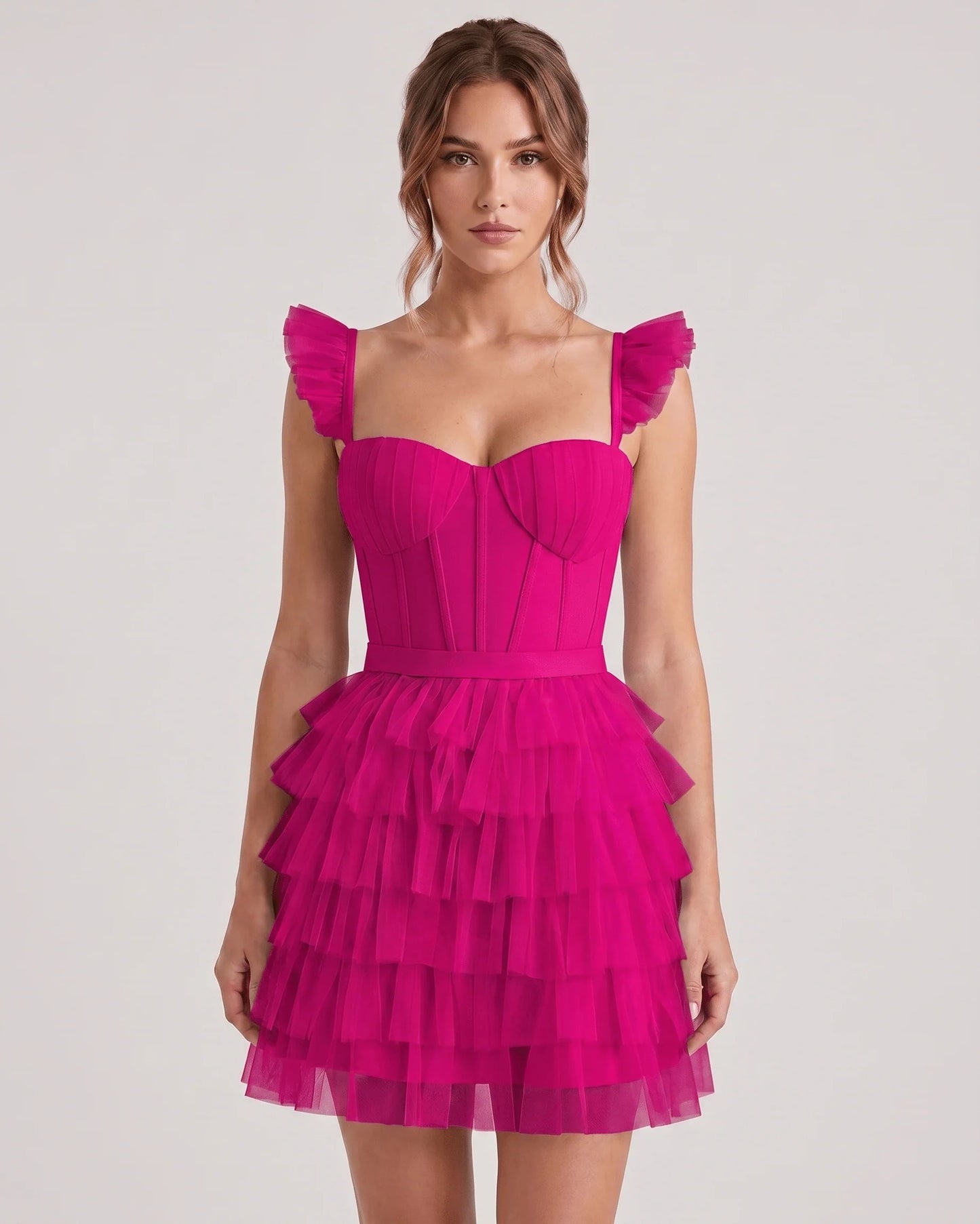Annick Women's Mini Dress | Layered Tulle Skirt | Stitched Bustier Bodice