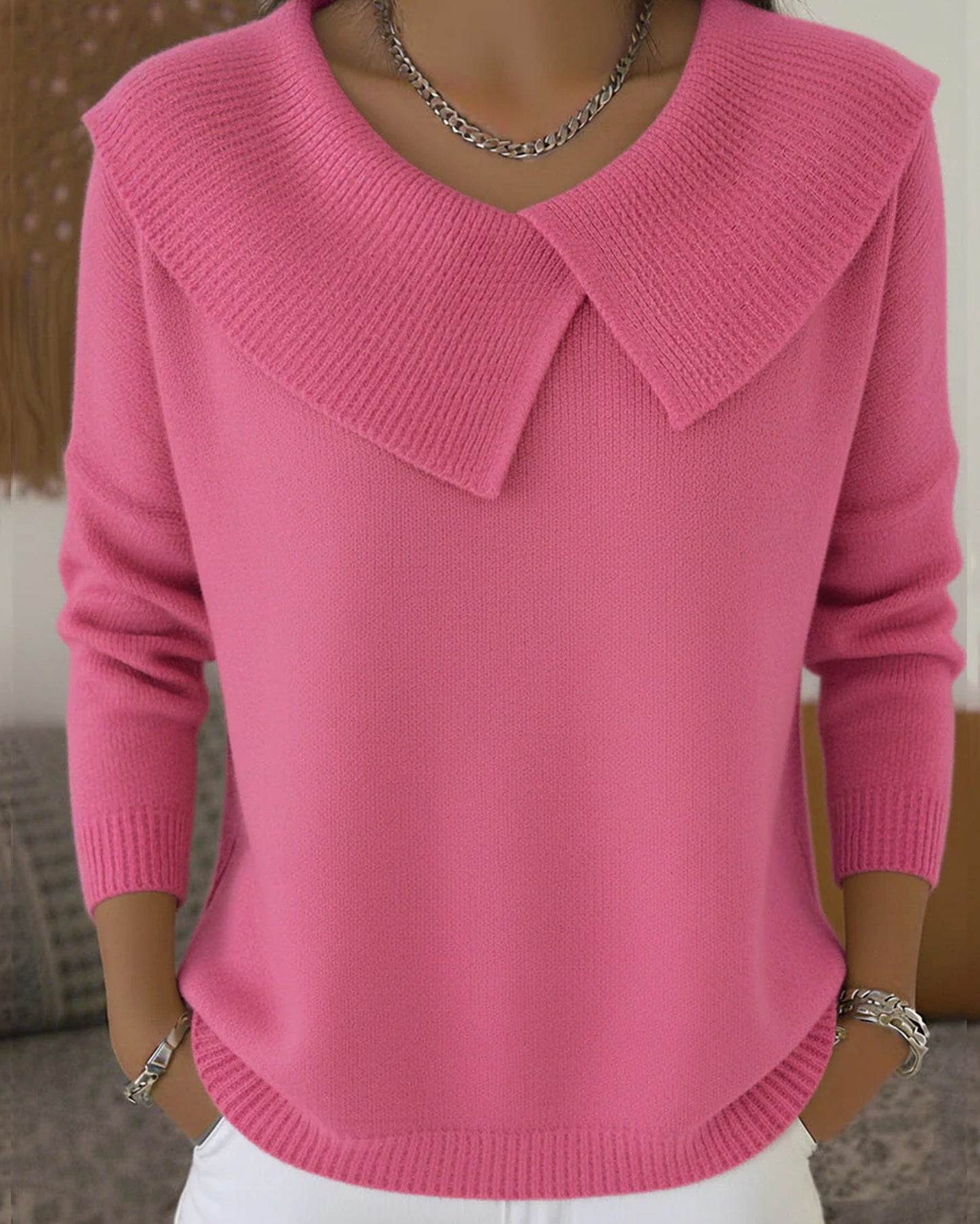 Mahaut Dames Trui | Oversized Kraag | Geribbelde Boorden