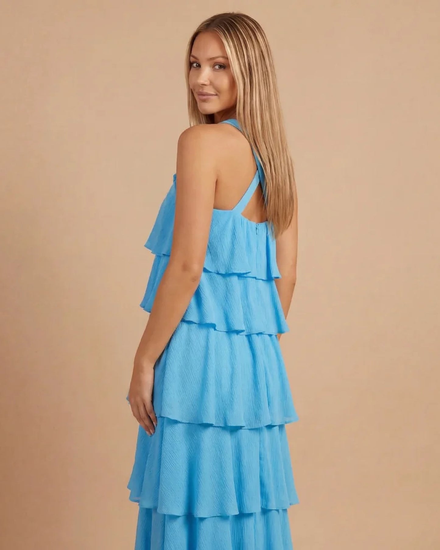 Millie Ladies Maxi Dress | Halterneck | Layered Ruffles