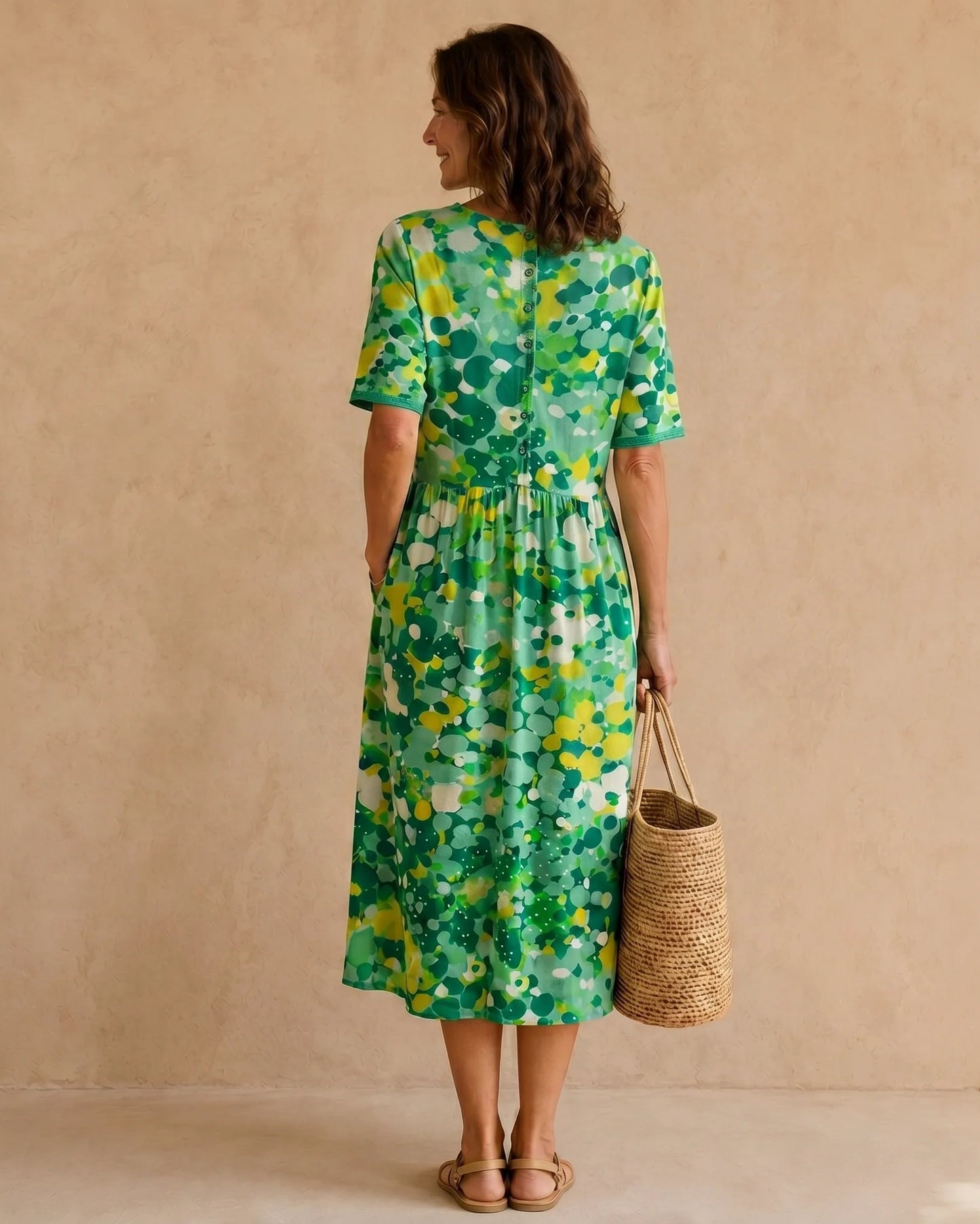 Capucine-Florette Dames Midi Jurk | Polkadot | Korte Mouwen