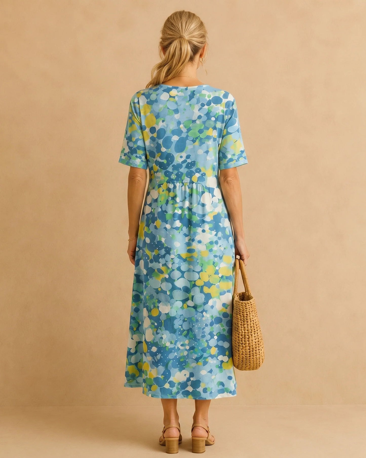 Capucine-Florette Dames Midi Jurk | Polkadot | Korte Mouwen
