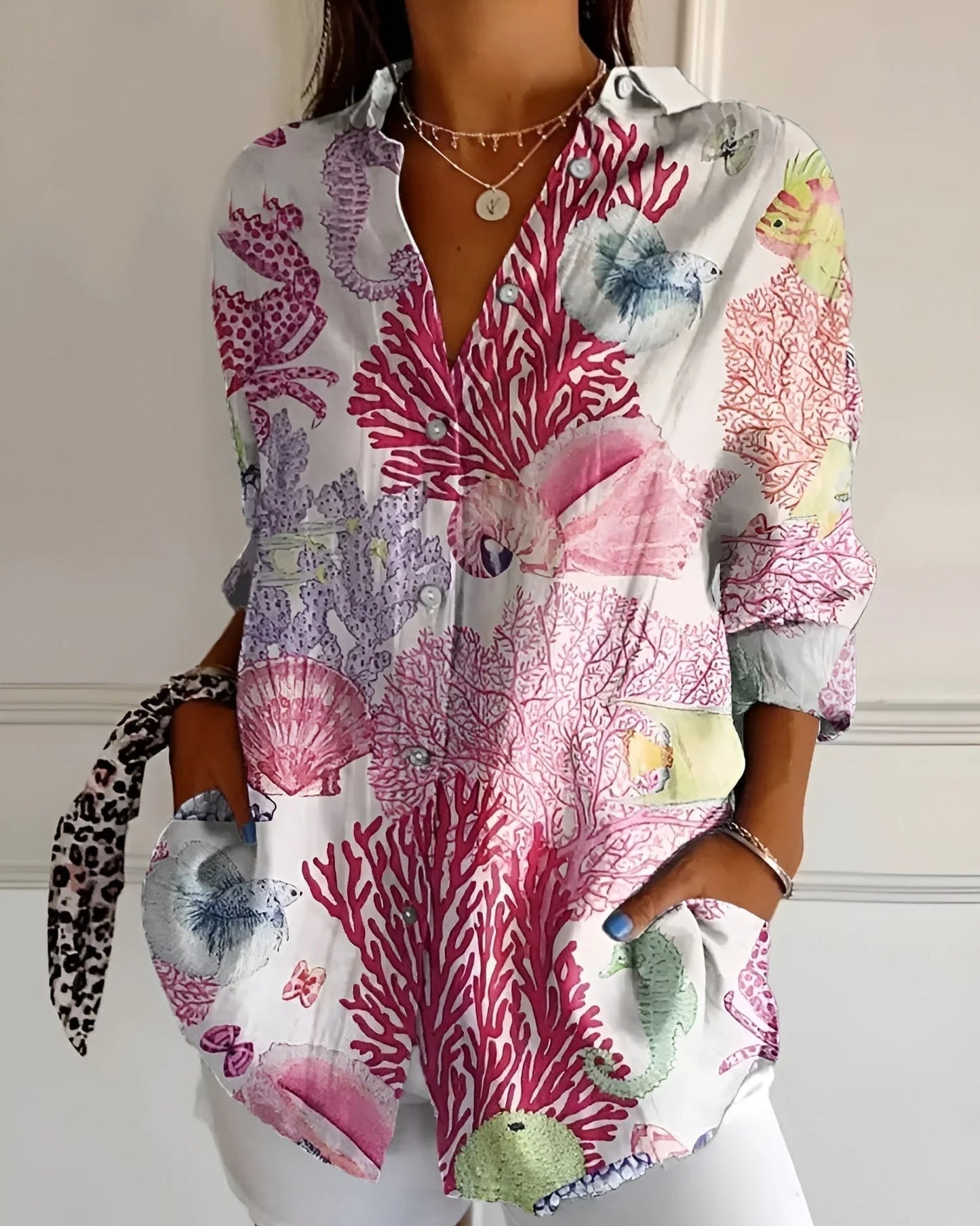 Mercédès Dames Blouse | Abstract Print | Overhemdkraag