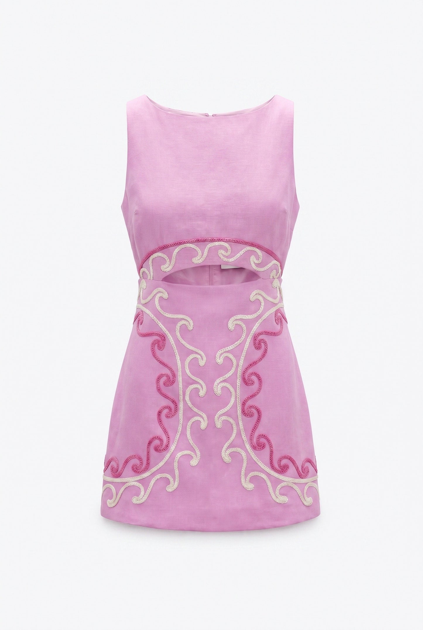 Dames Mini Jurk | Cutout Taille | Golvend Borduursel