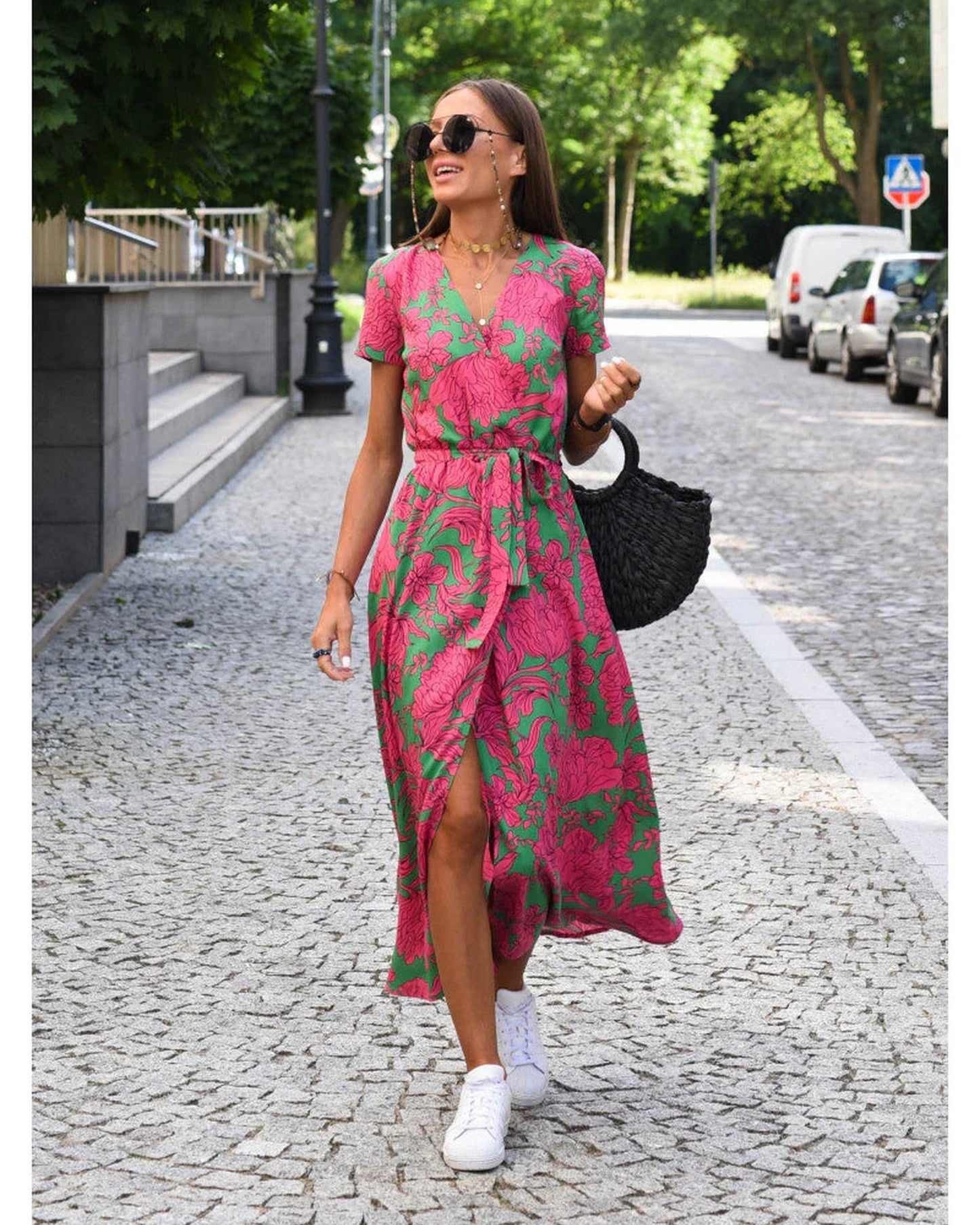 Jordane Dames Midi Jurk | V-Hals | Bloemenprint