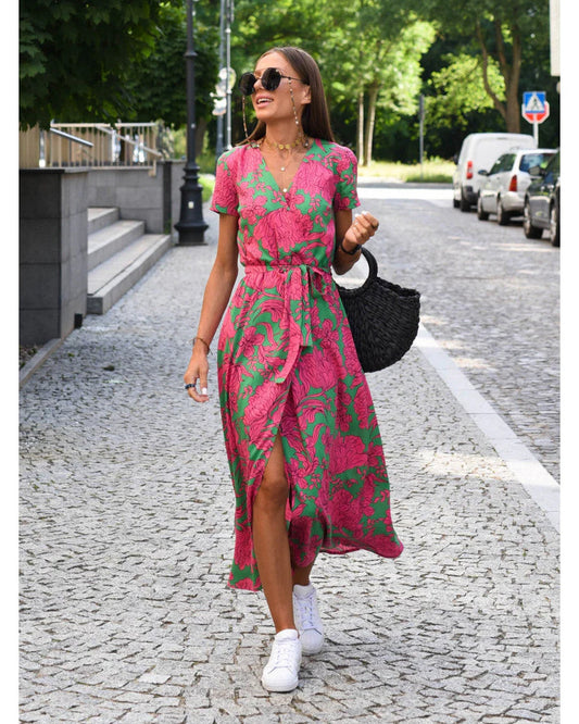 Jordane Dames Midi Jurk | V-Hals | Bloemenprint