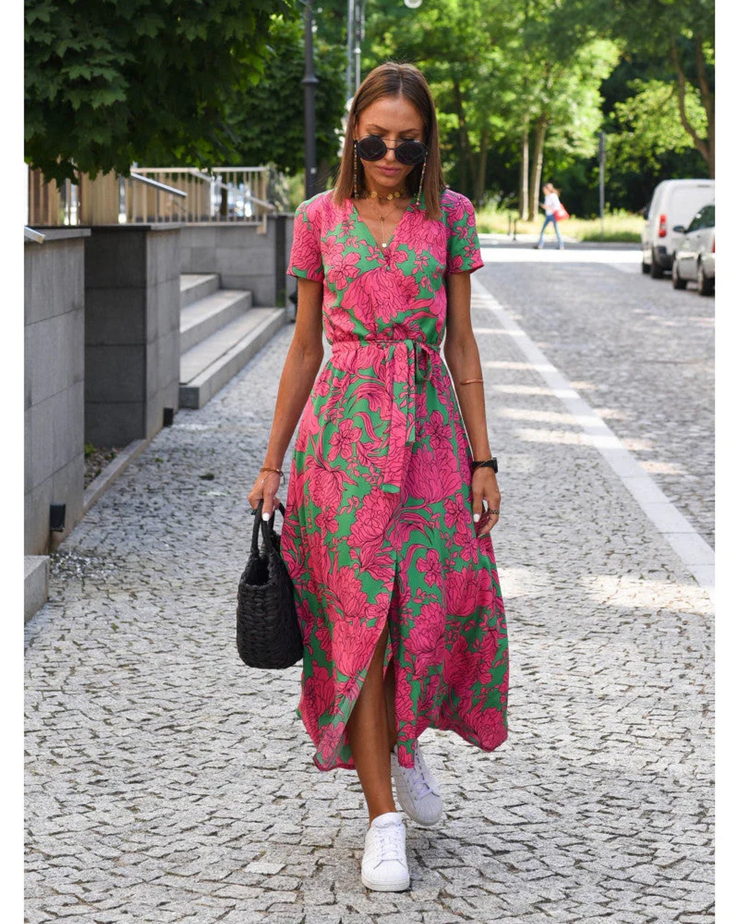 Jordane Dames Midi Jurk | V-Hals | Bloemenprint