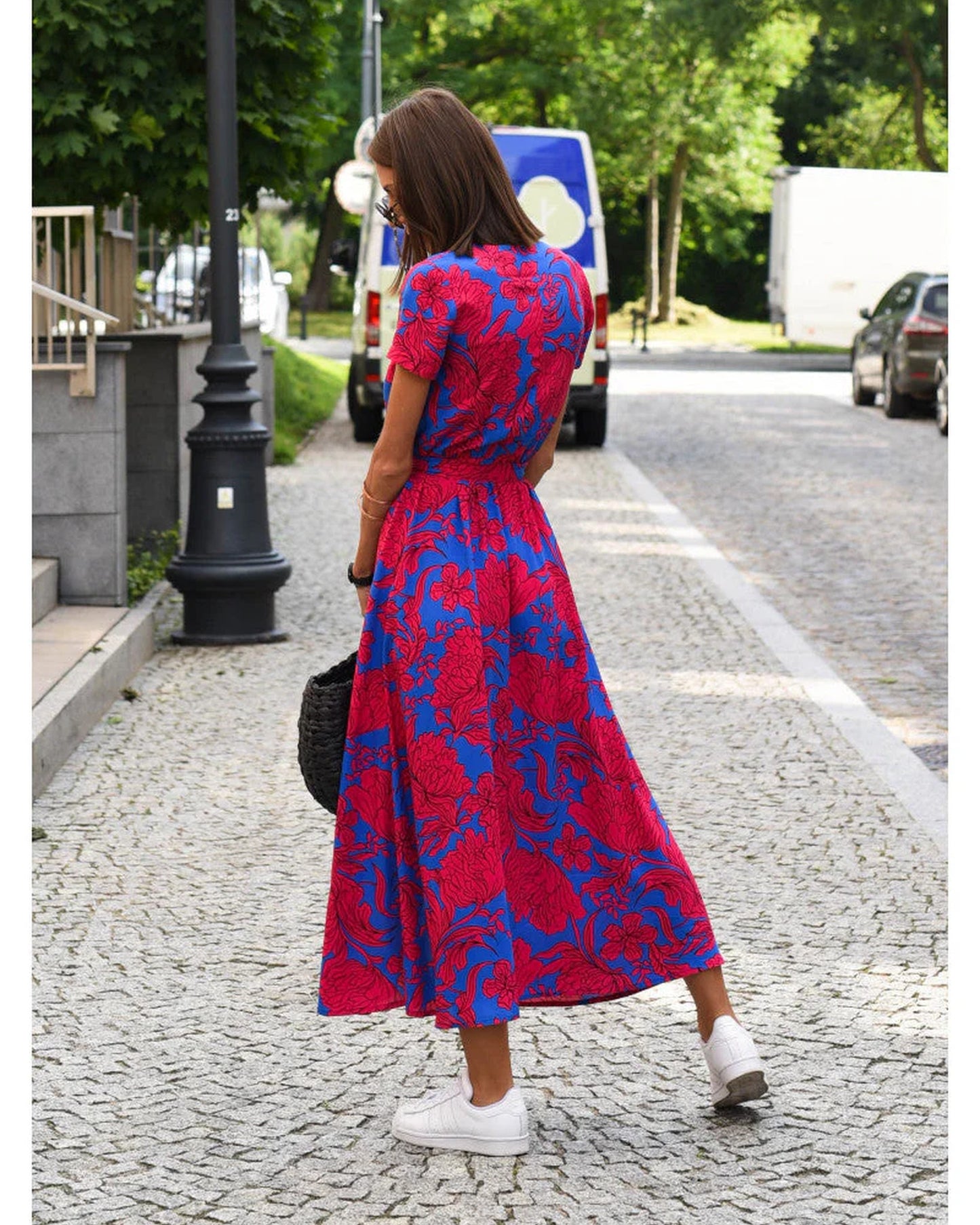 Jordane Dames Midi Jurk | V-Hals | Bloemenprint