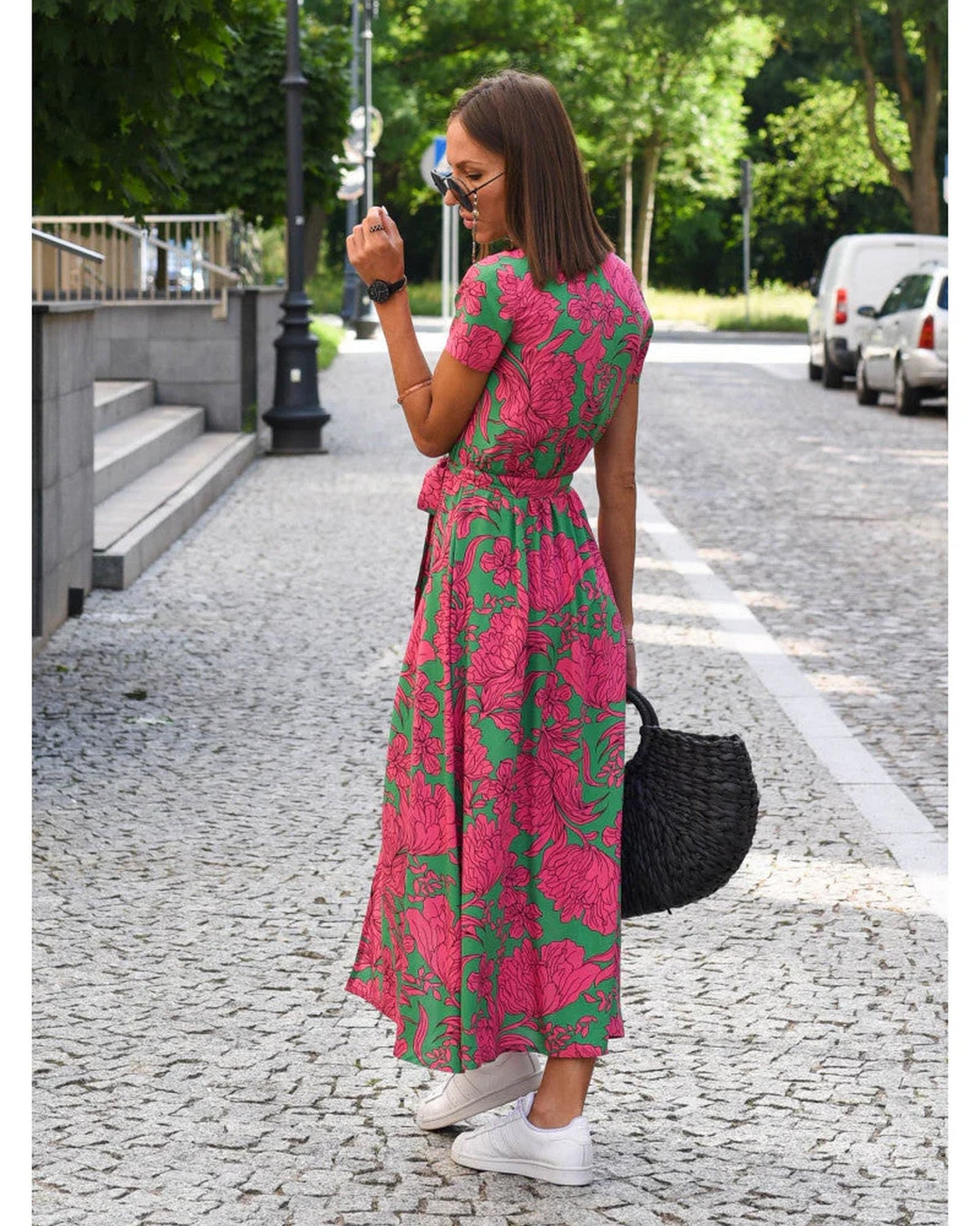 Jordane Dames Midi Jurk | V-Hals | Bloemenprint