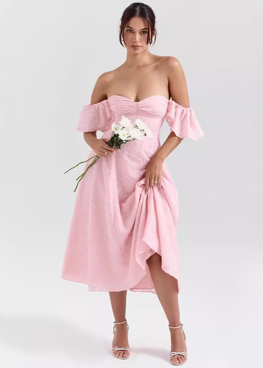 Runa Midi Jurk Dames – Gestructureerde Mouwen met Volant 3