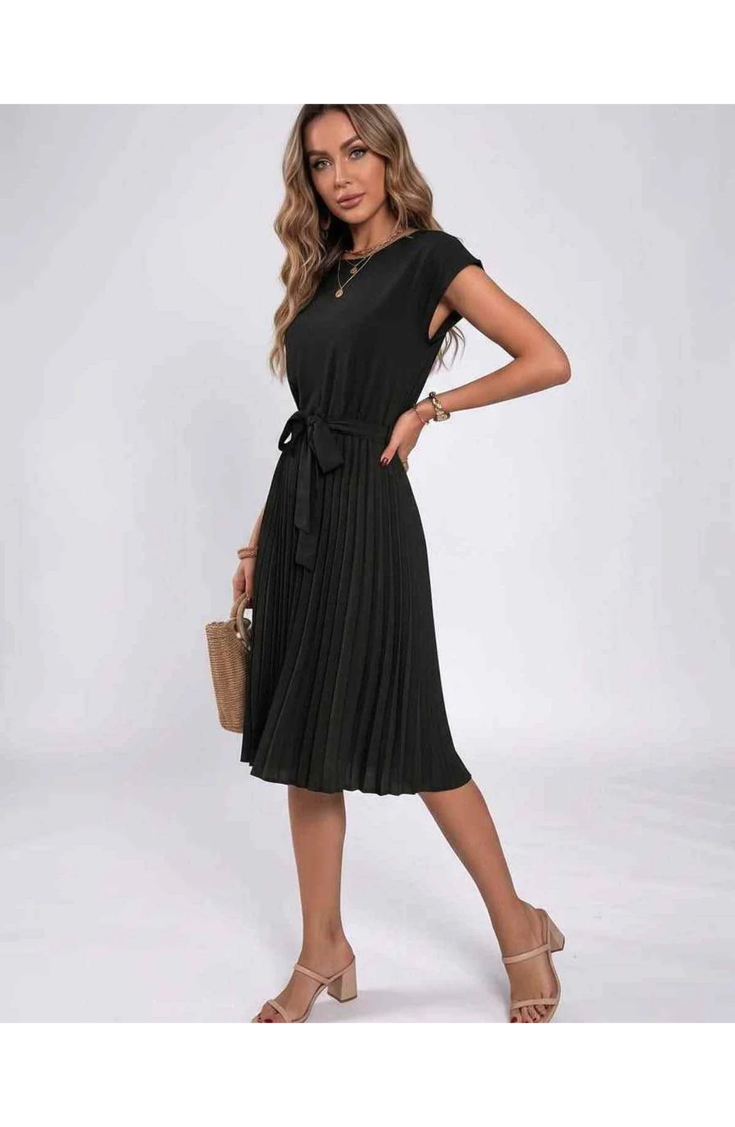 Marilou Dames Midi Jurk | Geplooide Rok | Strikketen Taille