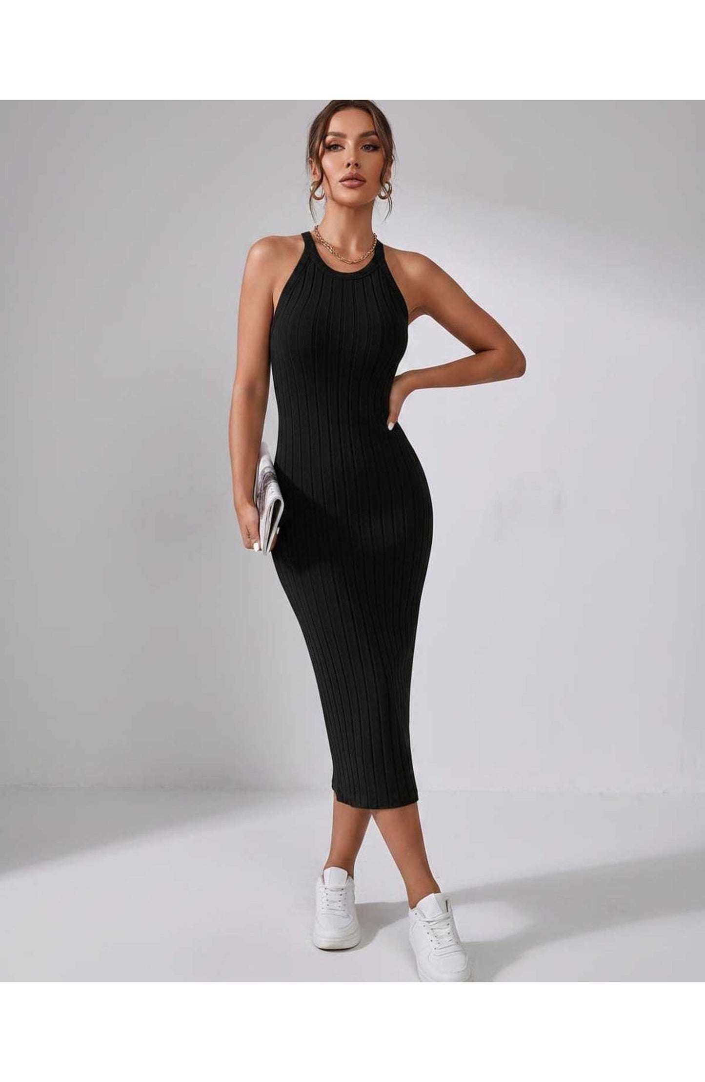 Jordane Dames Midi Jurk | Geribbeld | Mouwloos