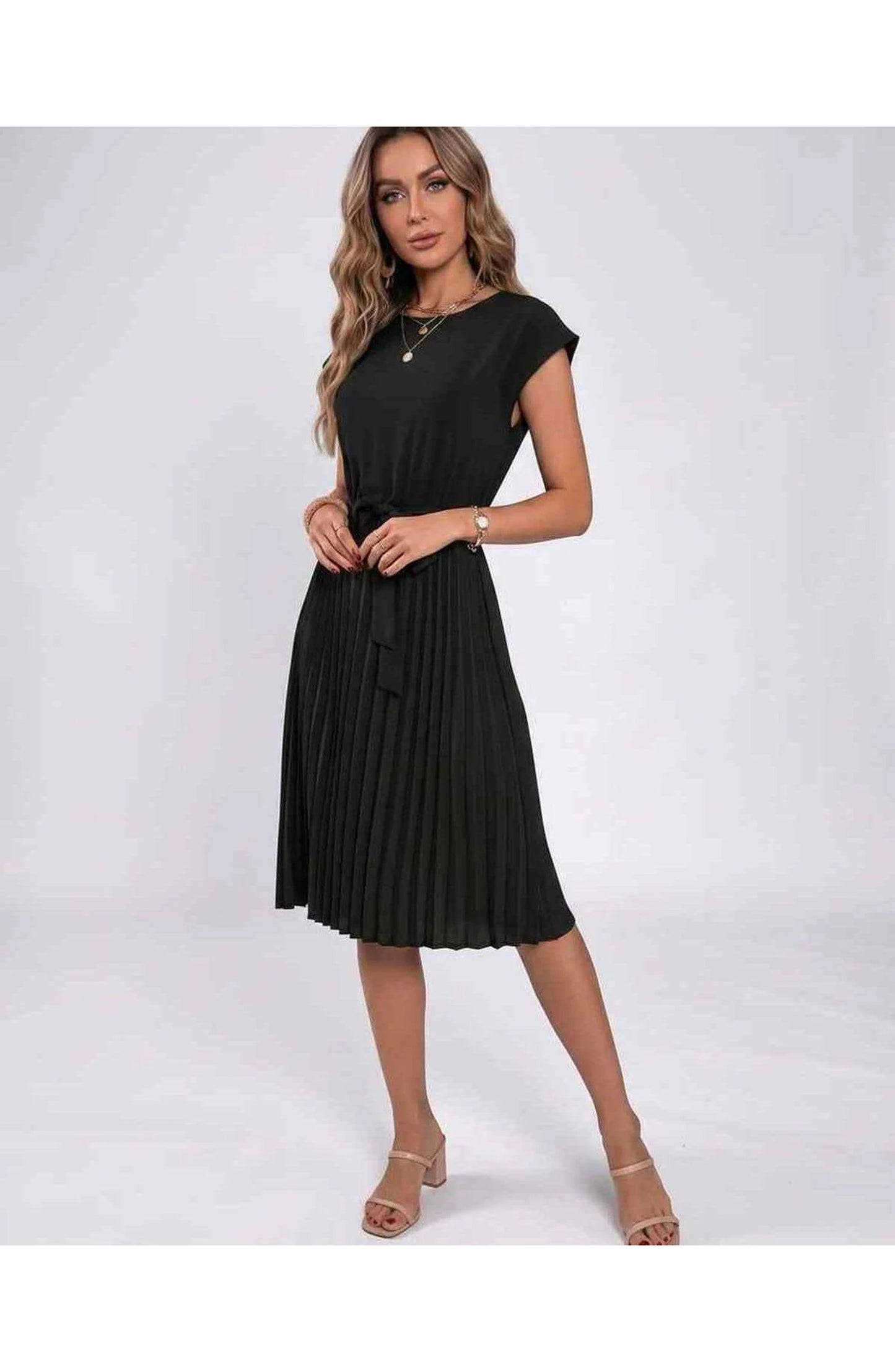 Marilou Dames Midi Jurk | Geplooide Rok | Strikketen Taille