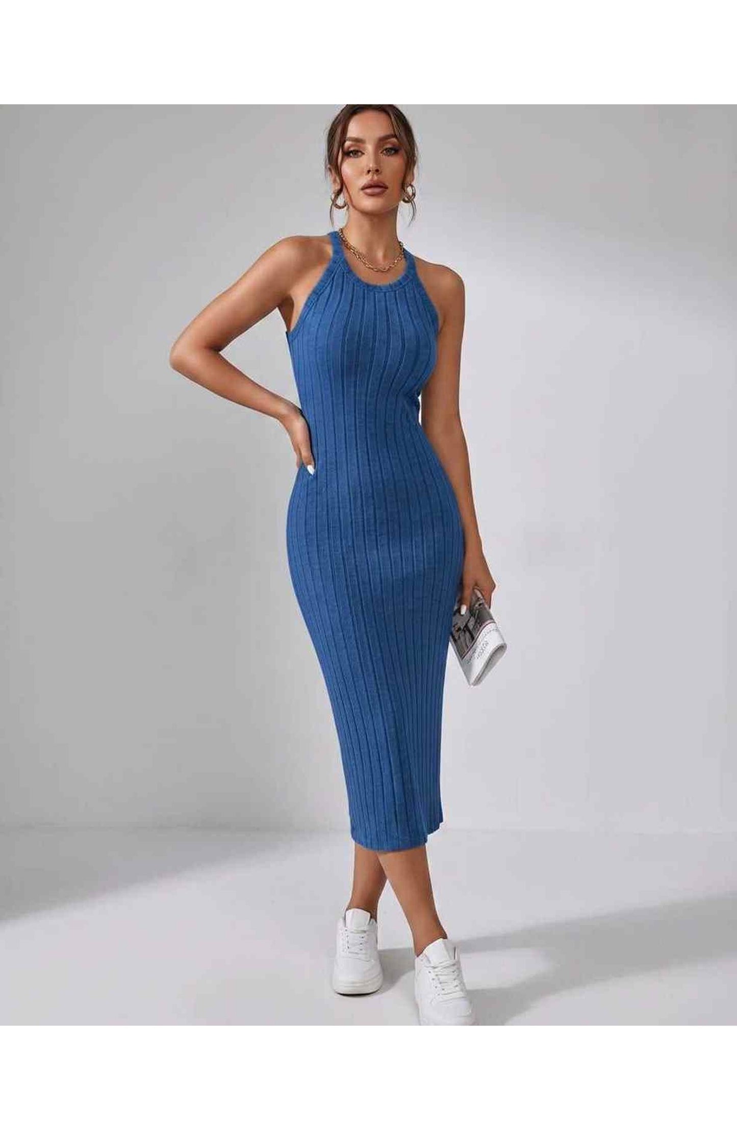 Jordane Dames Midi Jurk | Geribbeld | Mouwloos