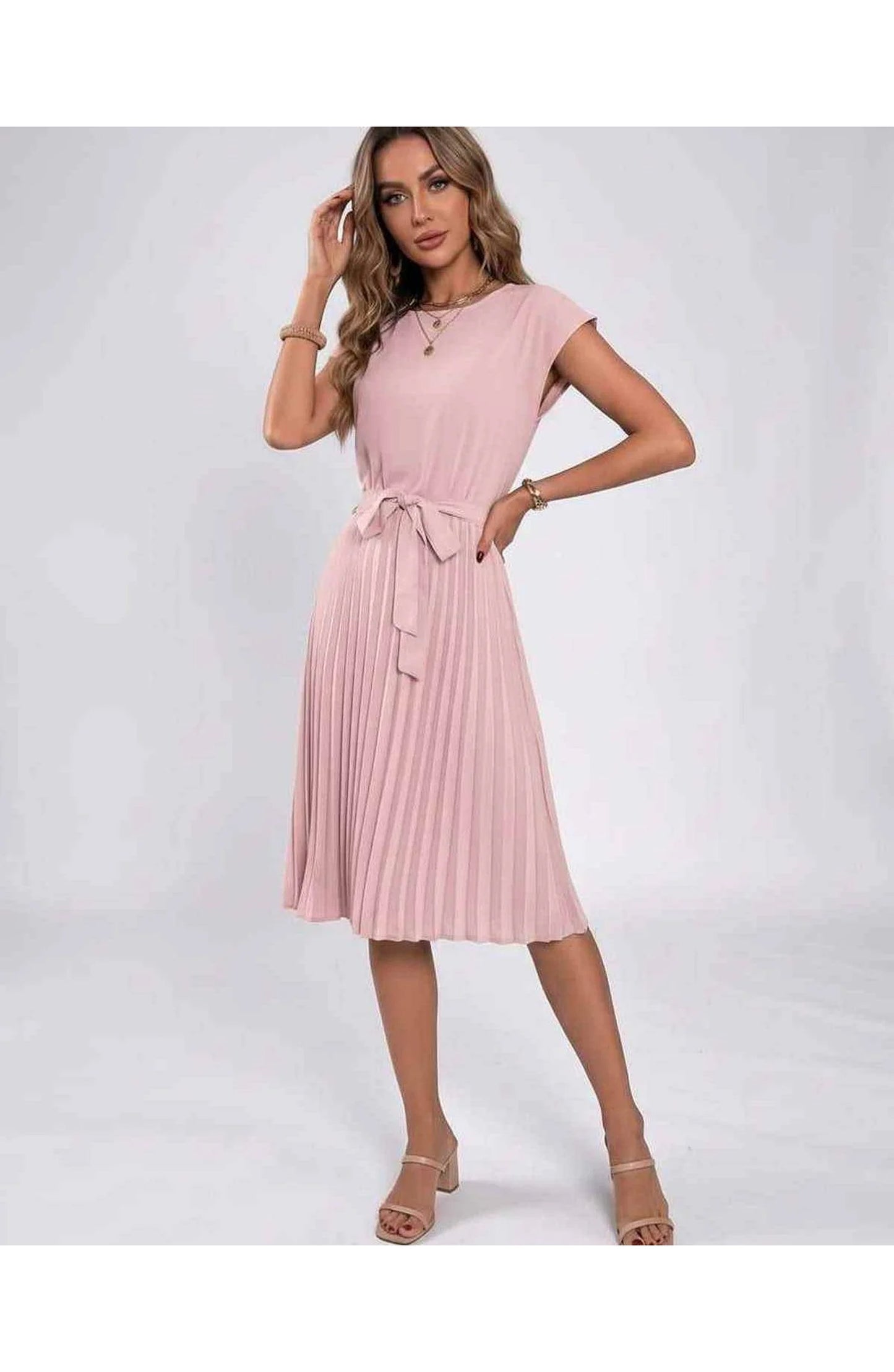 Marilou Dames Midi Jurk | Geplooide Rok | Strikketen Taille