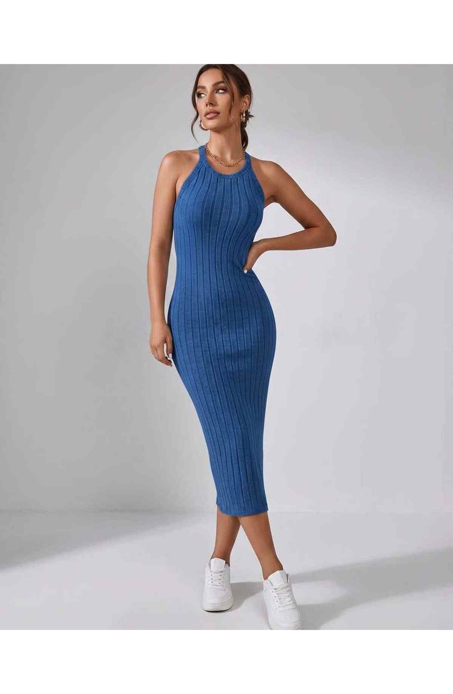 Jordane Dames Midi Jurk | Geribbeld | Mouwloos