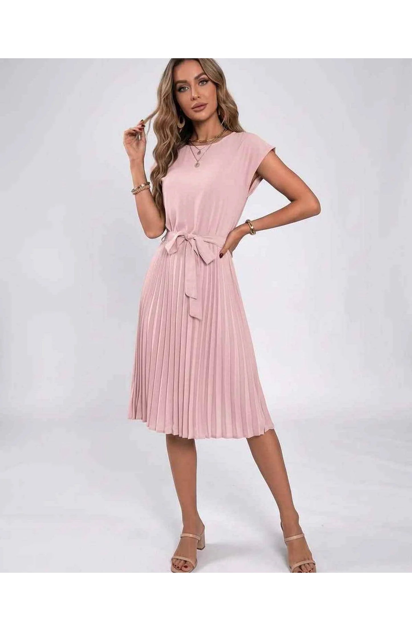 Marilou Dames Midi Jurk | Geplooide Rok | Strikketen Taille