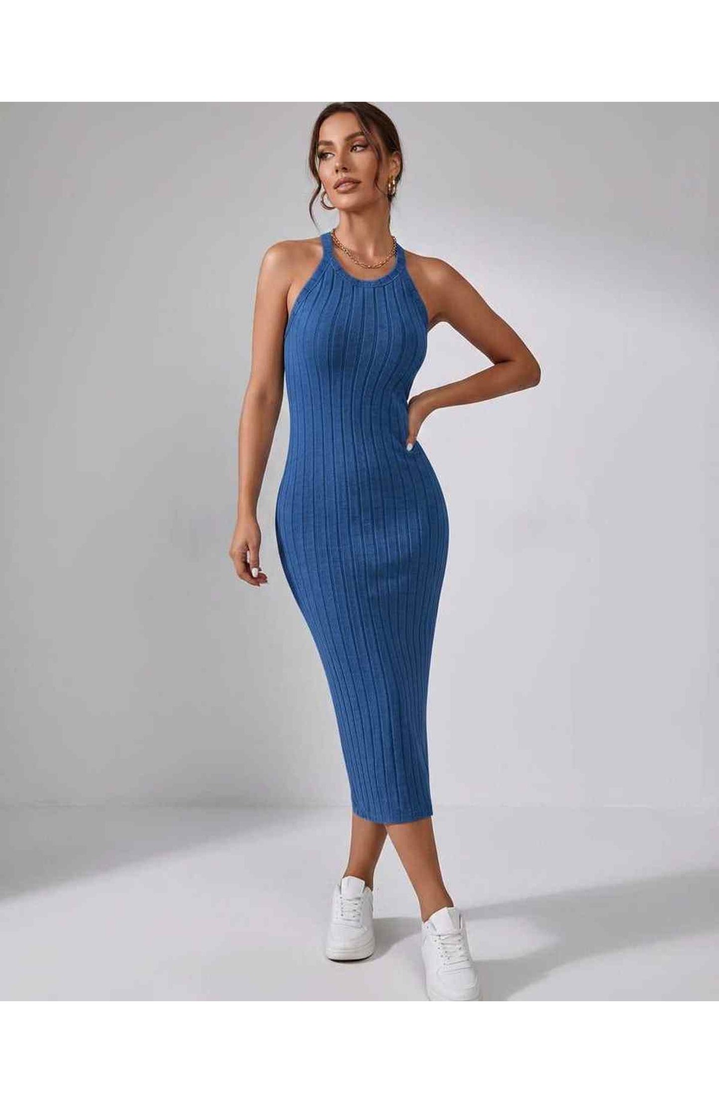 Jordane Dames Midi Jurk | Geribbeld | Mouwloos