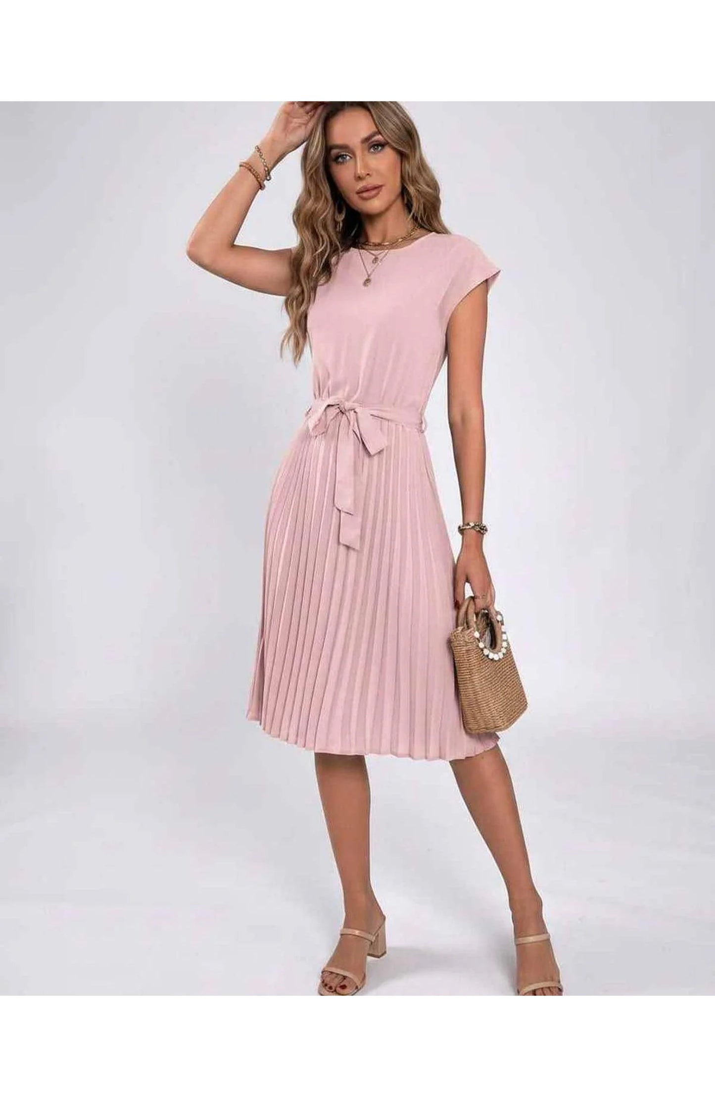 Marilou Dames Midi Jurk | Geplooide Rok | Strikketen Taille