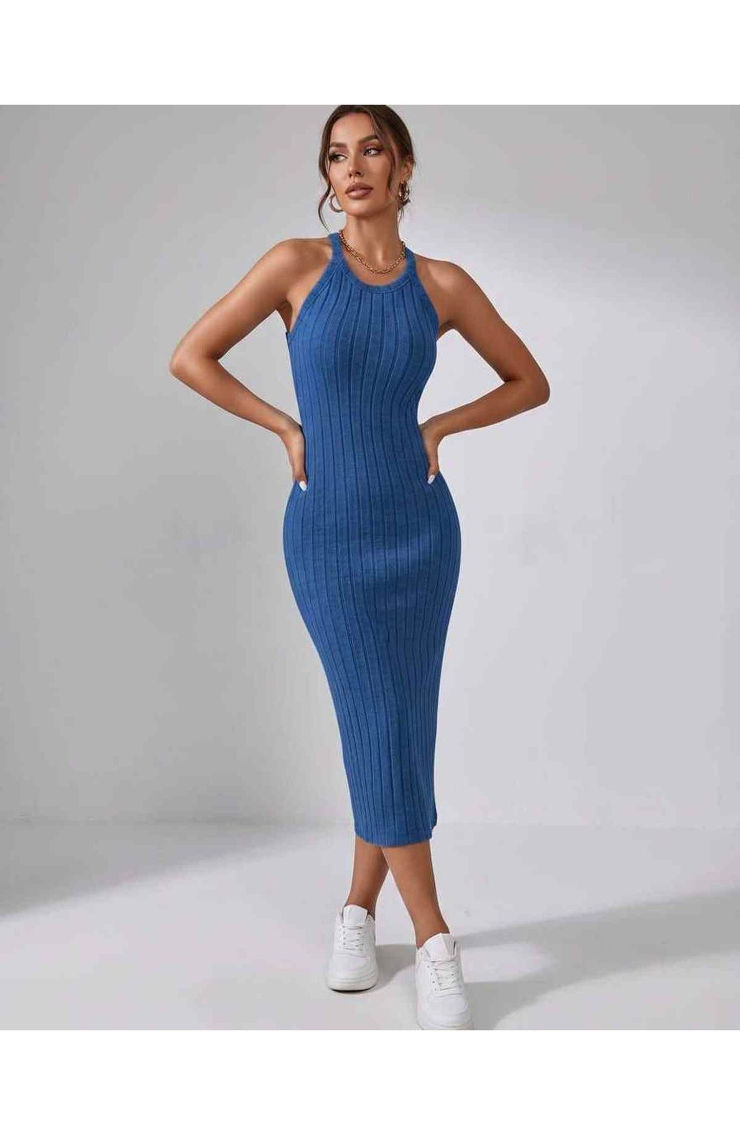 Jordane Dames Midi Jurk | Geribbeld | Mouwloos