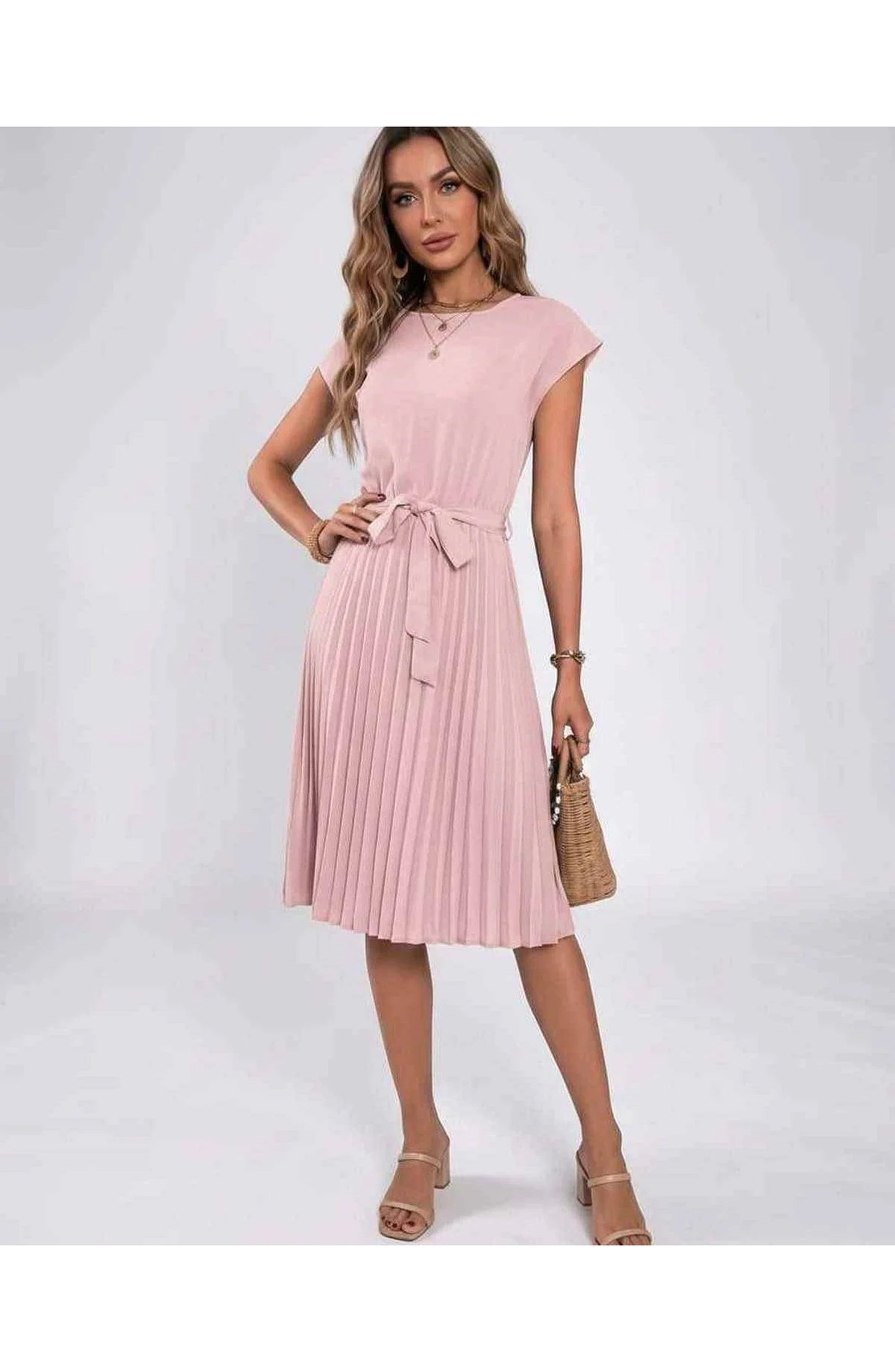 Marilou Dames Midi Jurk | Geplooide Rok | Strikketen Taille