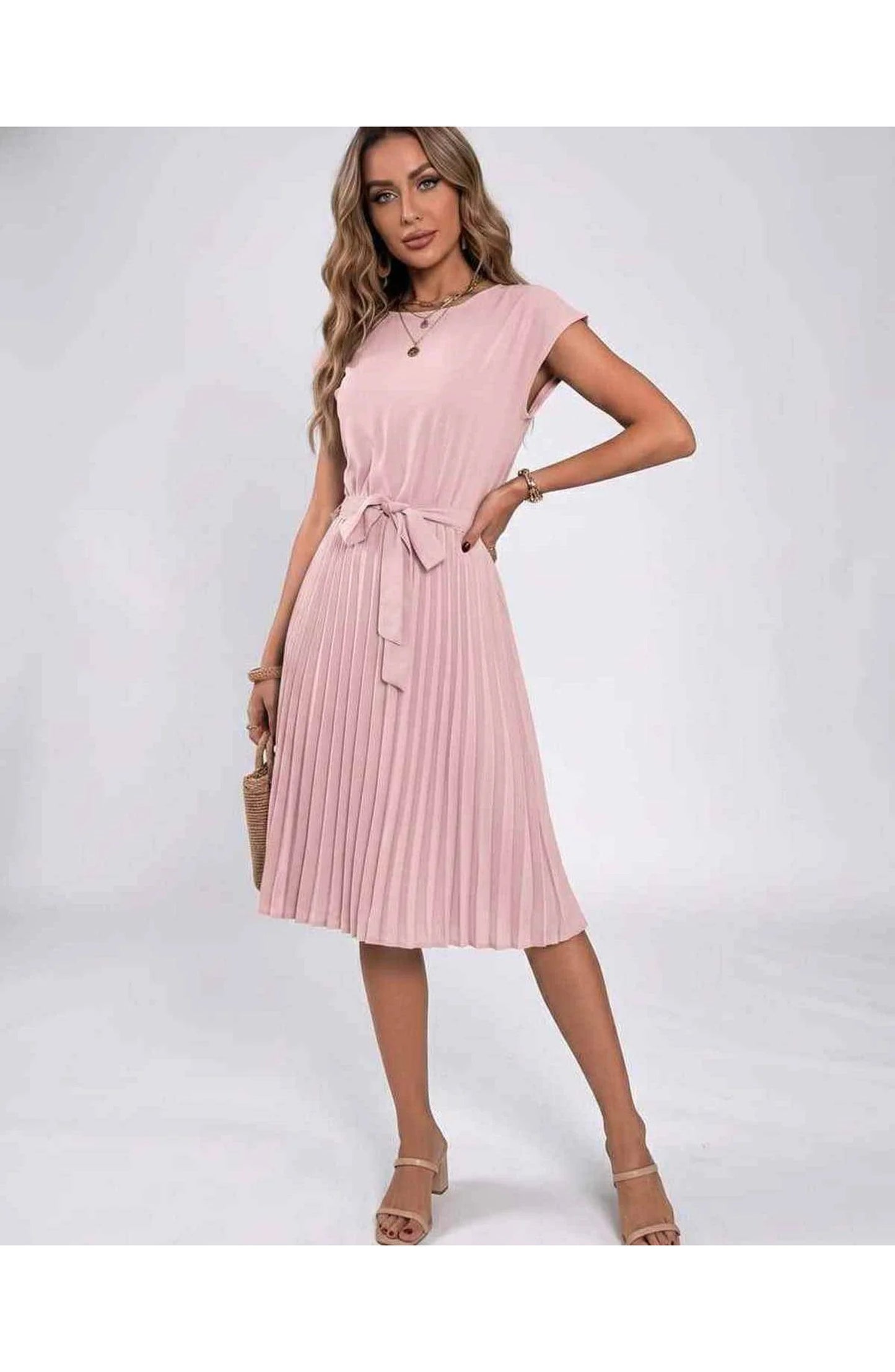 Marilou Dames Midi Jurk | Geplooide Rok | Strikketen Taille
