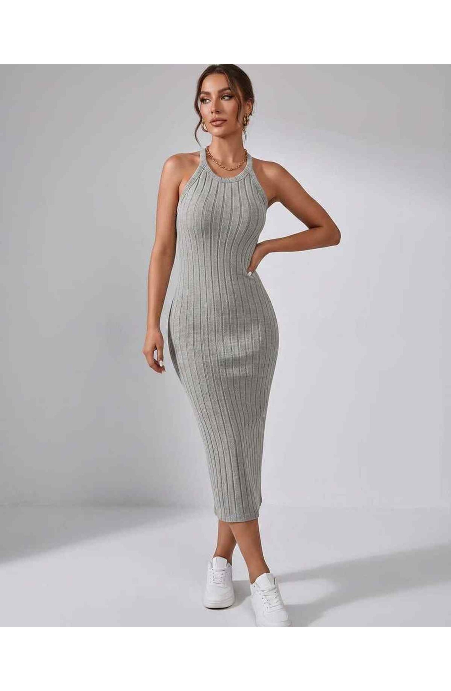 Jordane Dames Midi Jurk | Geribbeld | Mouwloos