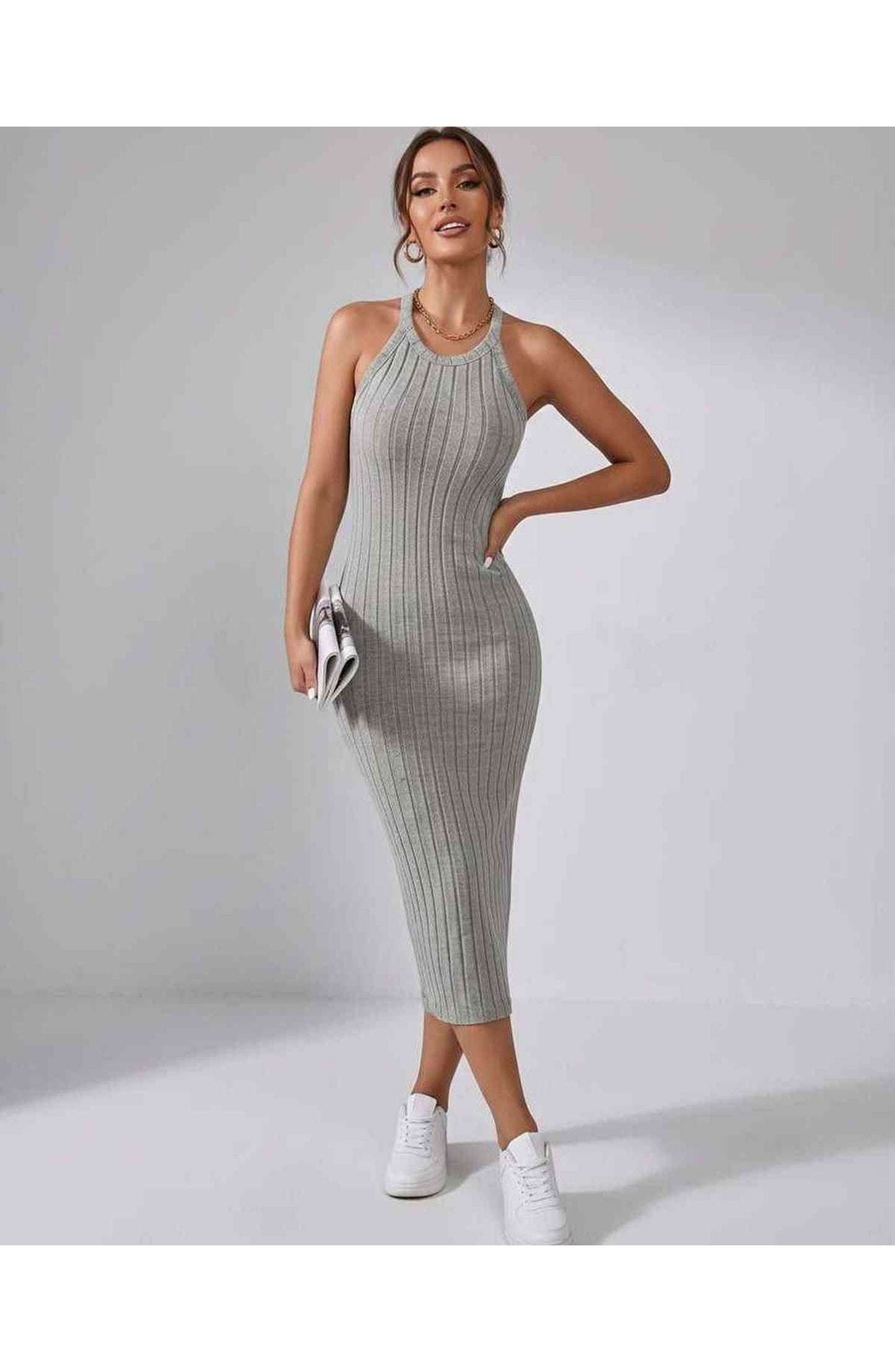 Jordane Dames Midi Jurk | Geribbeld | Mouwloos