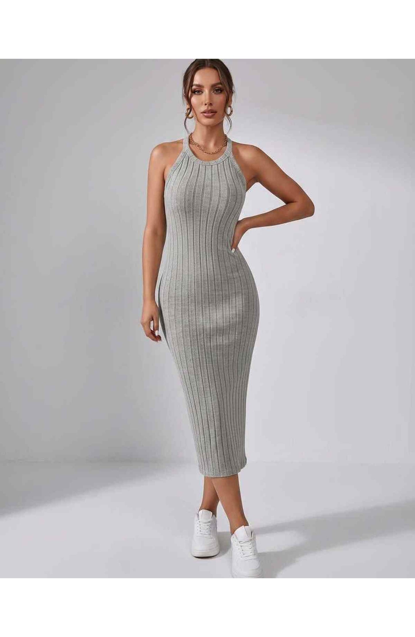 Jordane Dames Midi Jurk | Geribbeld | Mouwloos