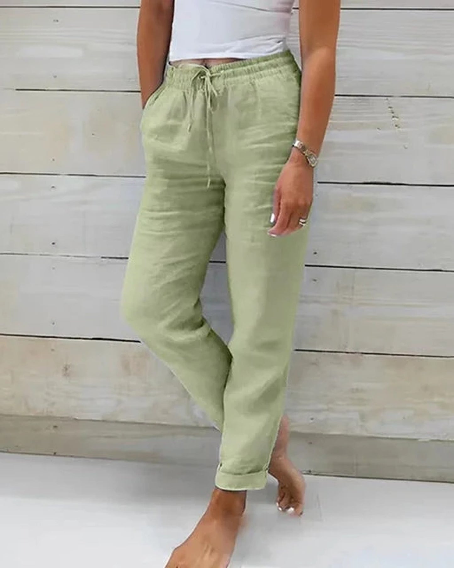 Aurora Dames Broek | Elastische Taille | Opgerolde Zoom